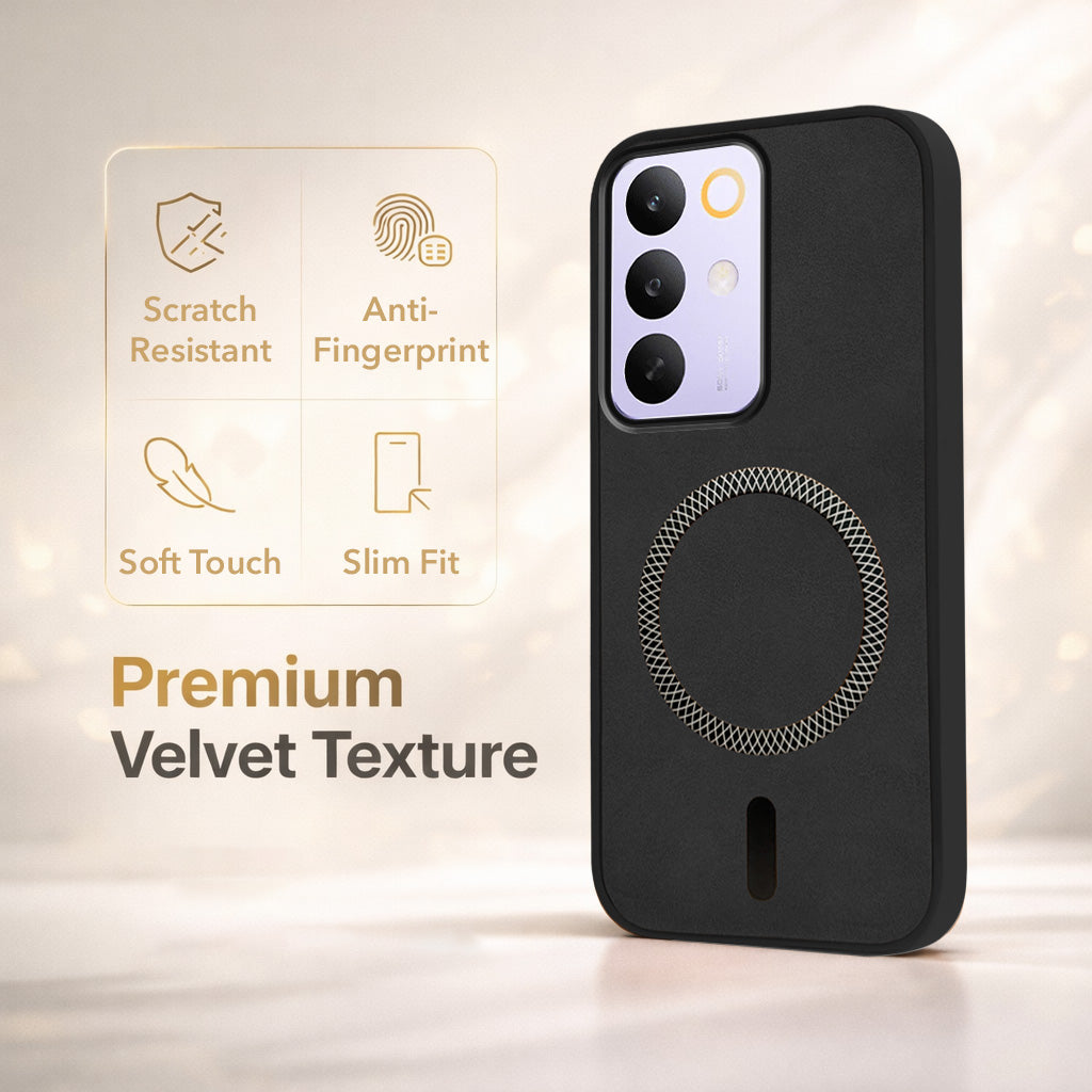 For Realme C85 5G | Realme Narzo 90x Back Cover Case Leather Finish (MagSafe Compatible Wireless Charging | Soft Touch | Camera Bump Protection)