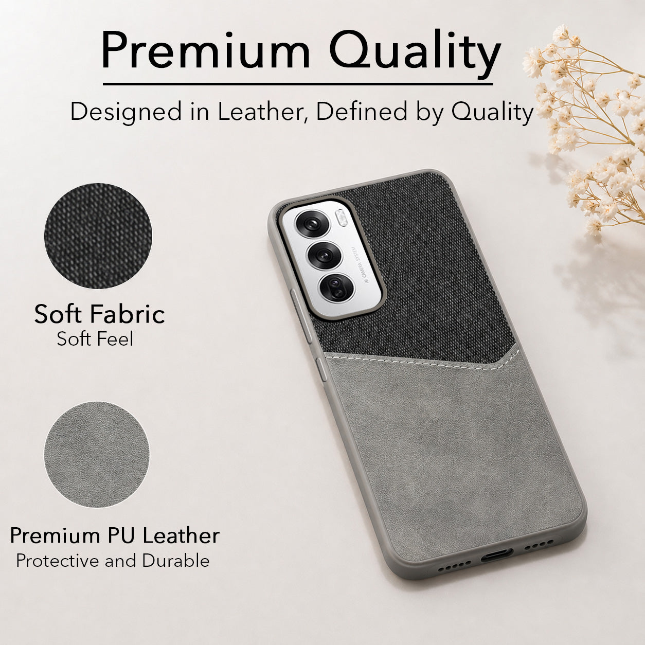 For Oppo Reno12 5G | Oppo Reno 12 5G Back Cover Case (Dual PU Leather Stitch | Professional Minimalist | Soft and Flexible)