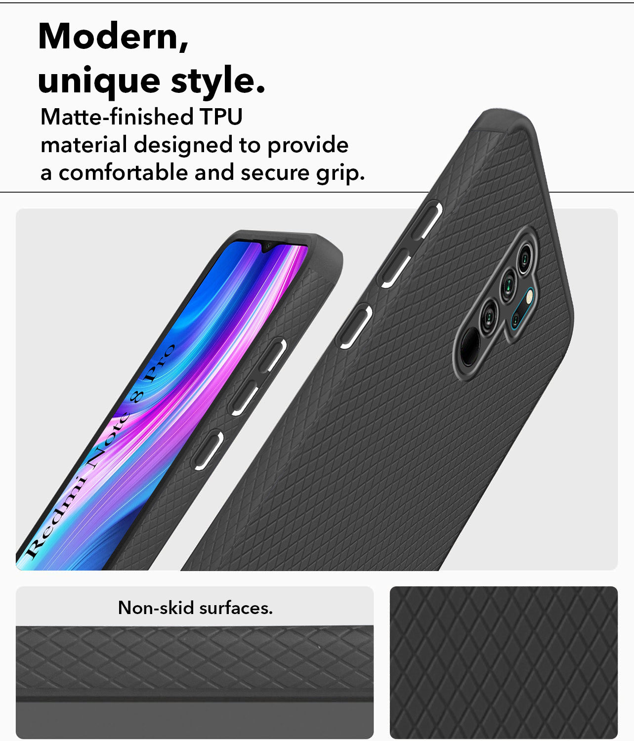 For Xiaomi Mi Redmi Note 8 Pro Back Cover Case (Liquid Silicone | Side Grip | Camera Protection)