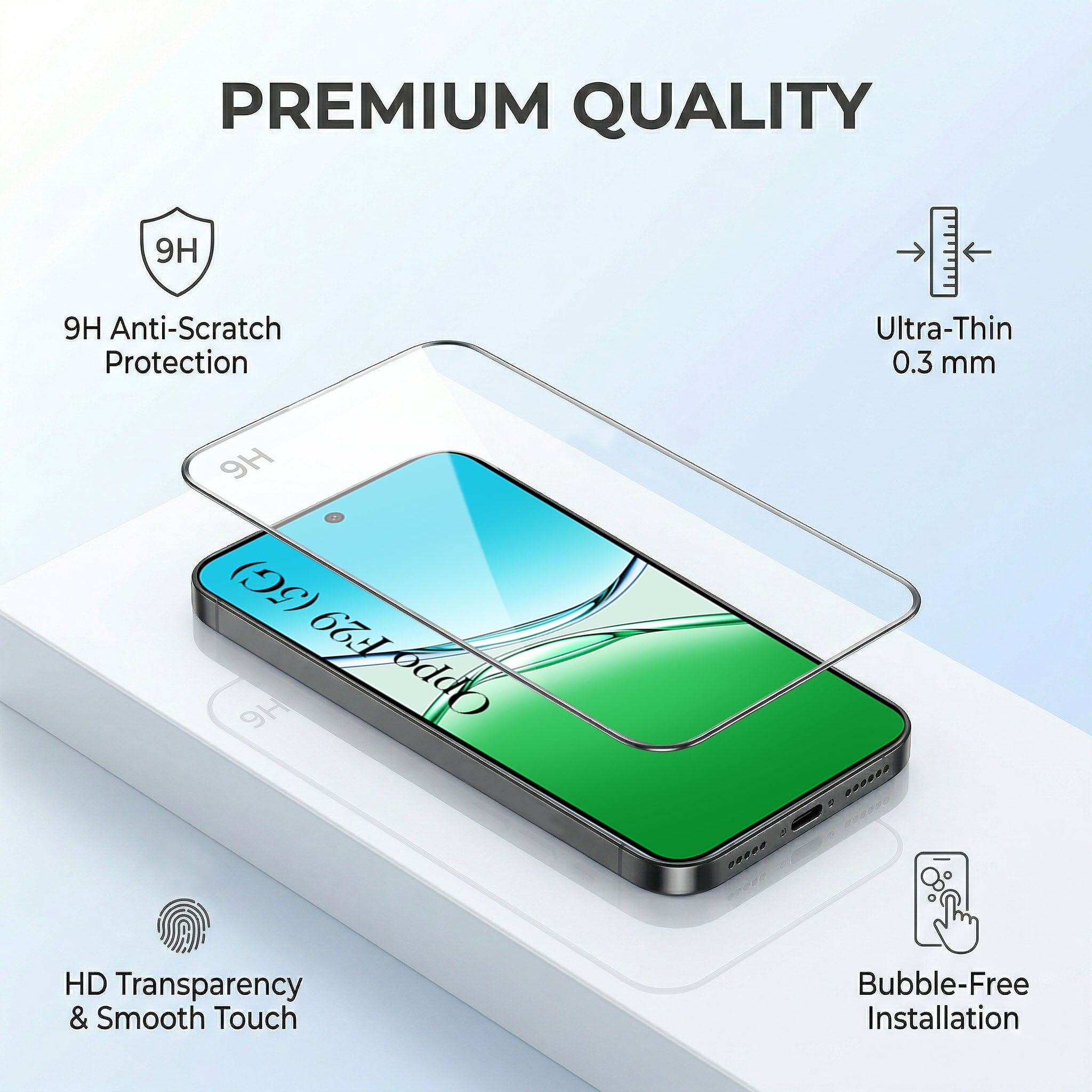 For Oppo F29 Combo with Back Cover and 9H Tempered Glass (Lifetime Anti-Yellow | Sleek Hard Crystal | Oleophobic Coating Screen Glass)