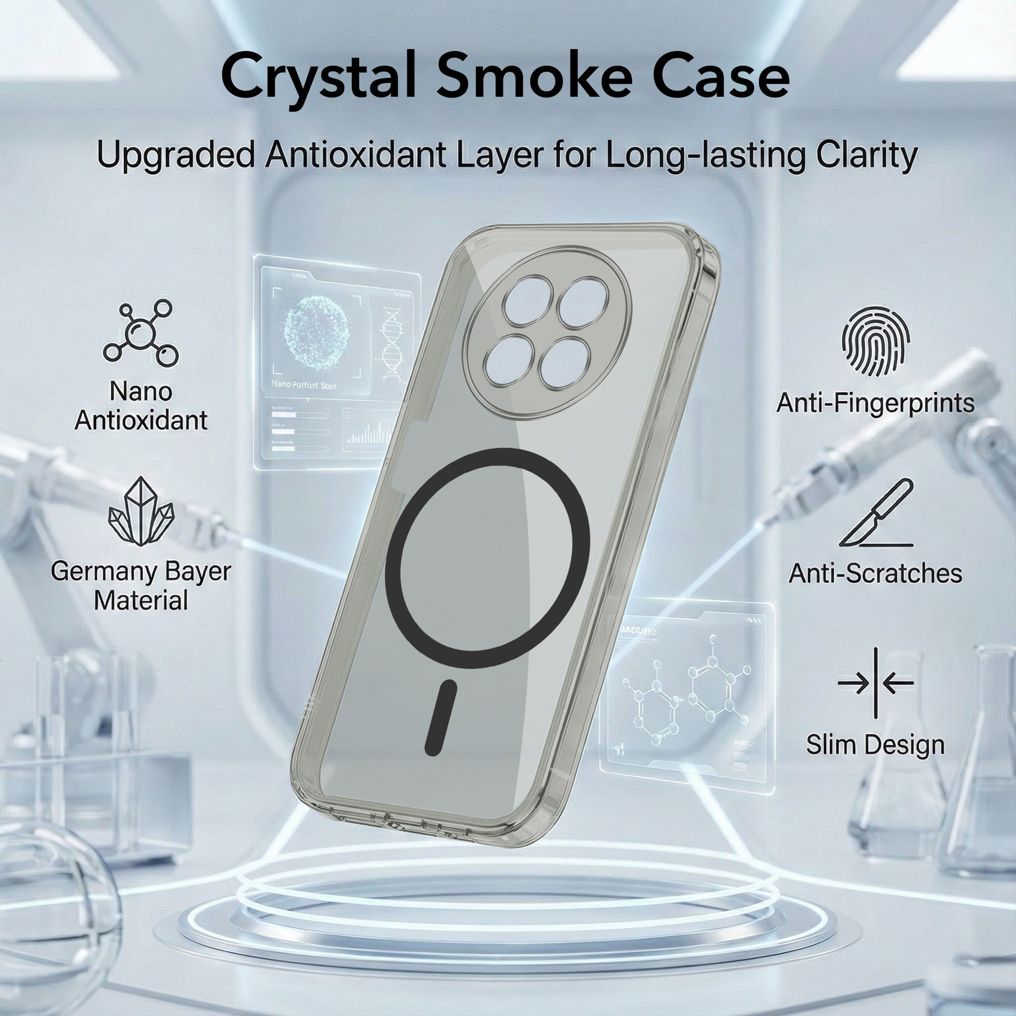For Realme Narzo 70x 5G Back Cover Case Lifetime Anti-Yellow MagSafe Compatible Clear (Sleek Hard Crystal | Shockproof and Camera Protection)