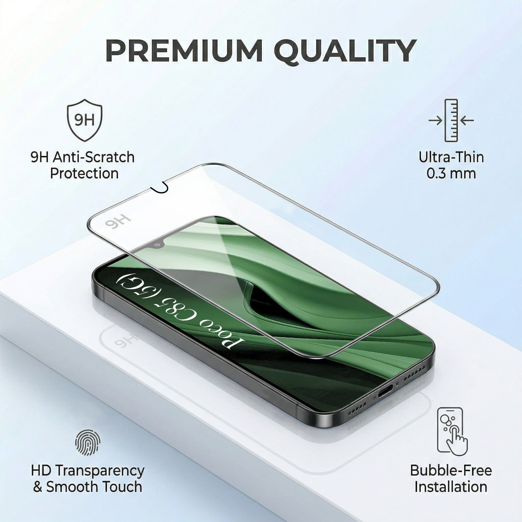 For Poco C85 5G Combo with Back Cover and 9H Tempered Glass (Liquid Silicone | Camera Protection | Oleophobic Coating Screen Glass)