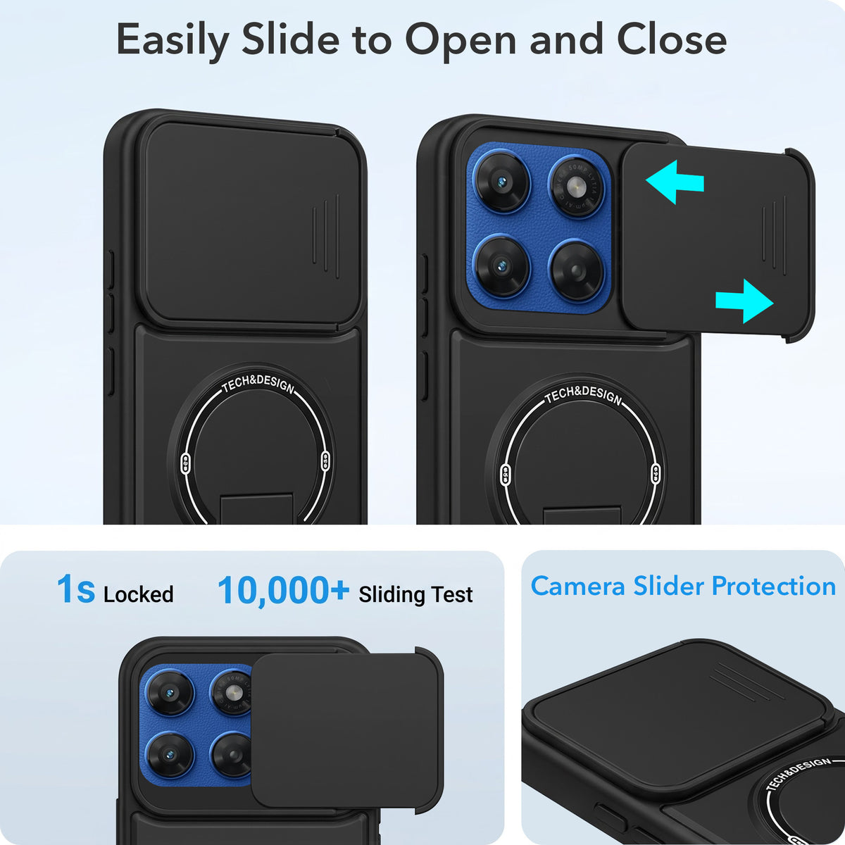 For Motorola Moto G67 Power | G57 Power Back Case Cover Metallic (Hybrid Armor Kickstand | Sliding Shutter Camera Protection | MagSafe Compatible)