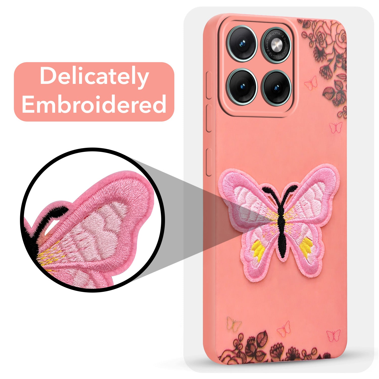 For Motorola Moto Edge 70 Fusion Back Cover Case (Soft Butterfly Embroidery | Women Teen Girls | Camera Protection| Matte Silicone)