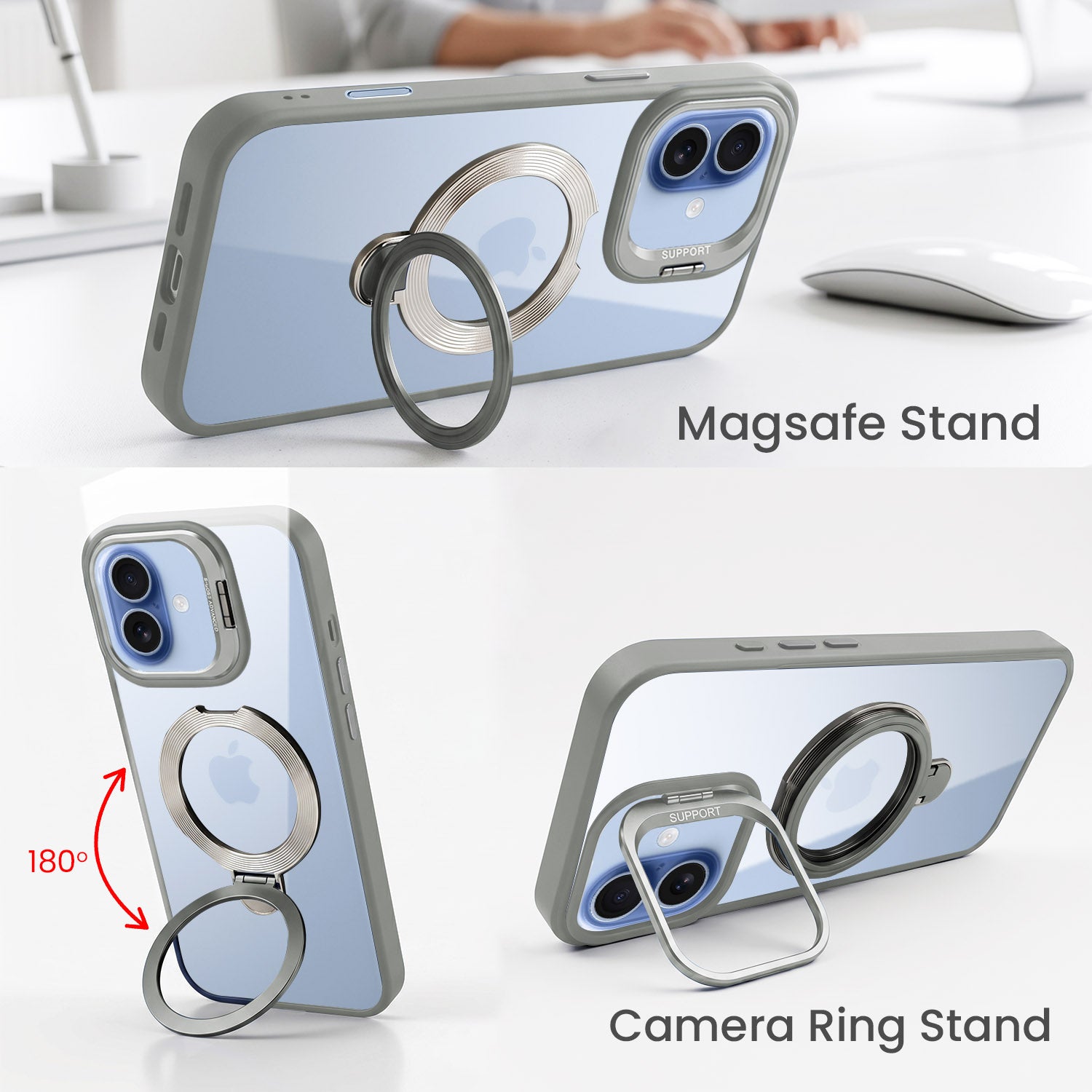 For Apple iPhone 17 Back Cover Case Crystal (Lifetime Anti Yellow | Magnetic Ring Stand | Camera Lens Protection | MagSafe Compatible)