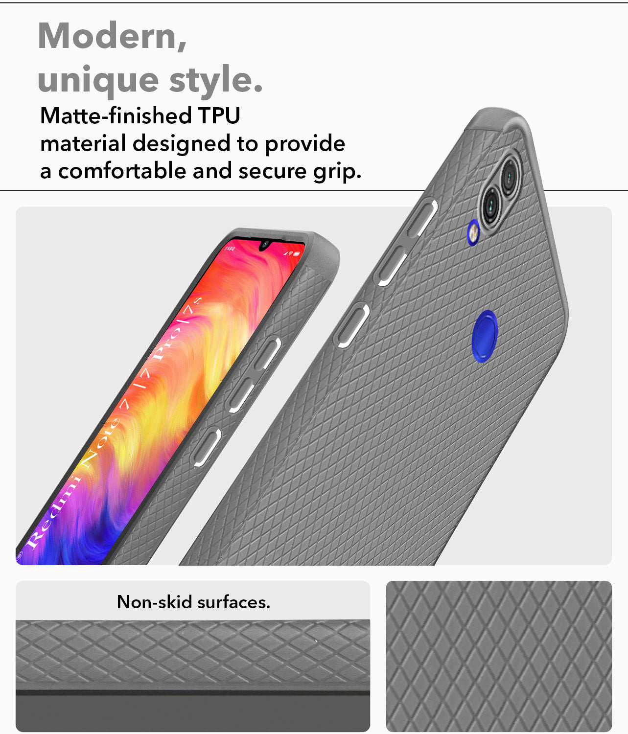 For Redmi Note 7 | Note 7S | Note 7 Pro Back Cover Case (Liquid Silicone | Side Grip | Camera Protection)