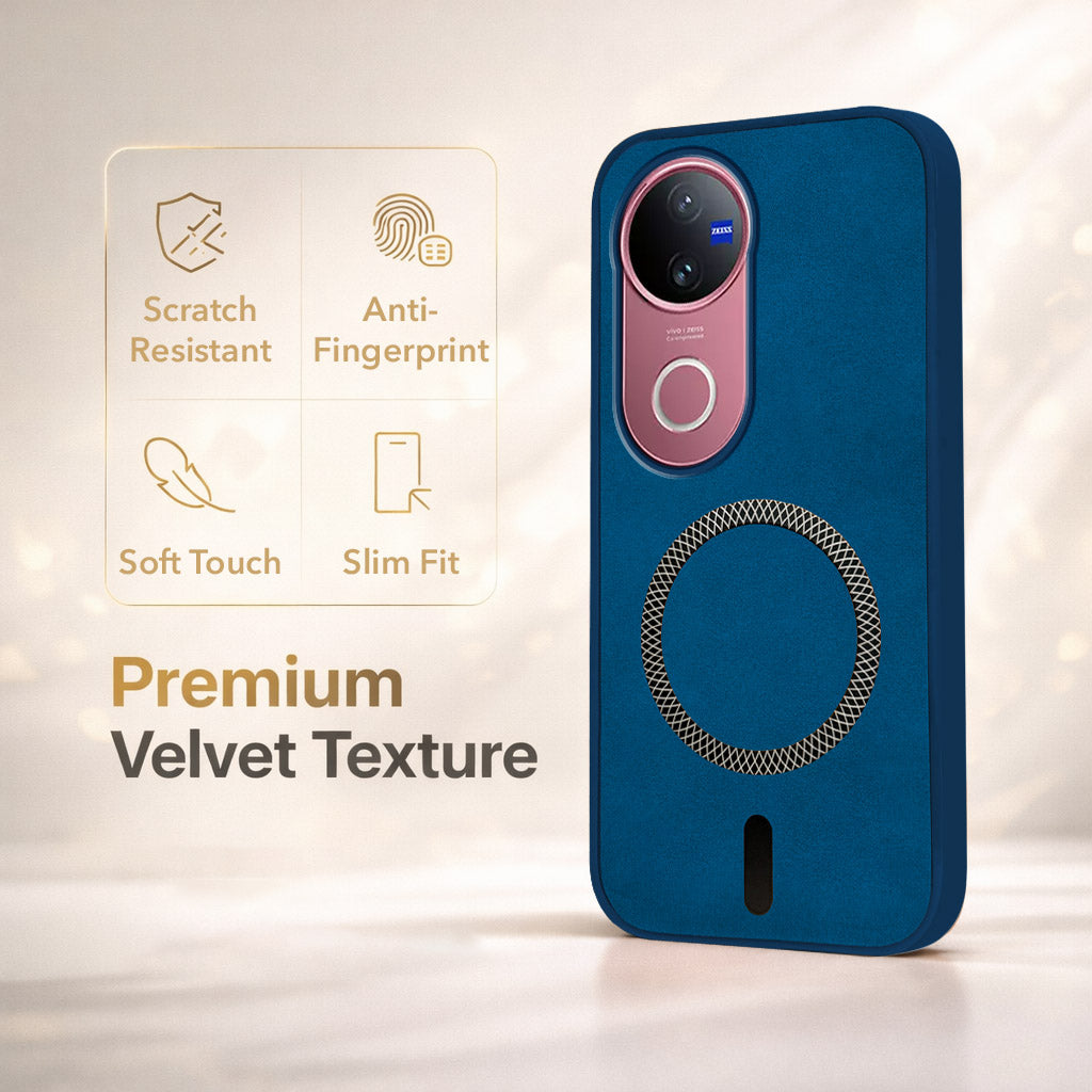 For Vivo V50 | Vivo V50e Back Cover Case Leather Finish (MagSafe Compatible Wireless Charging | Soft Touch | Camera Bump Protection)