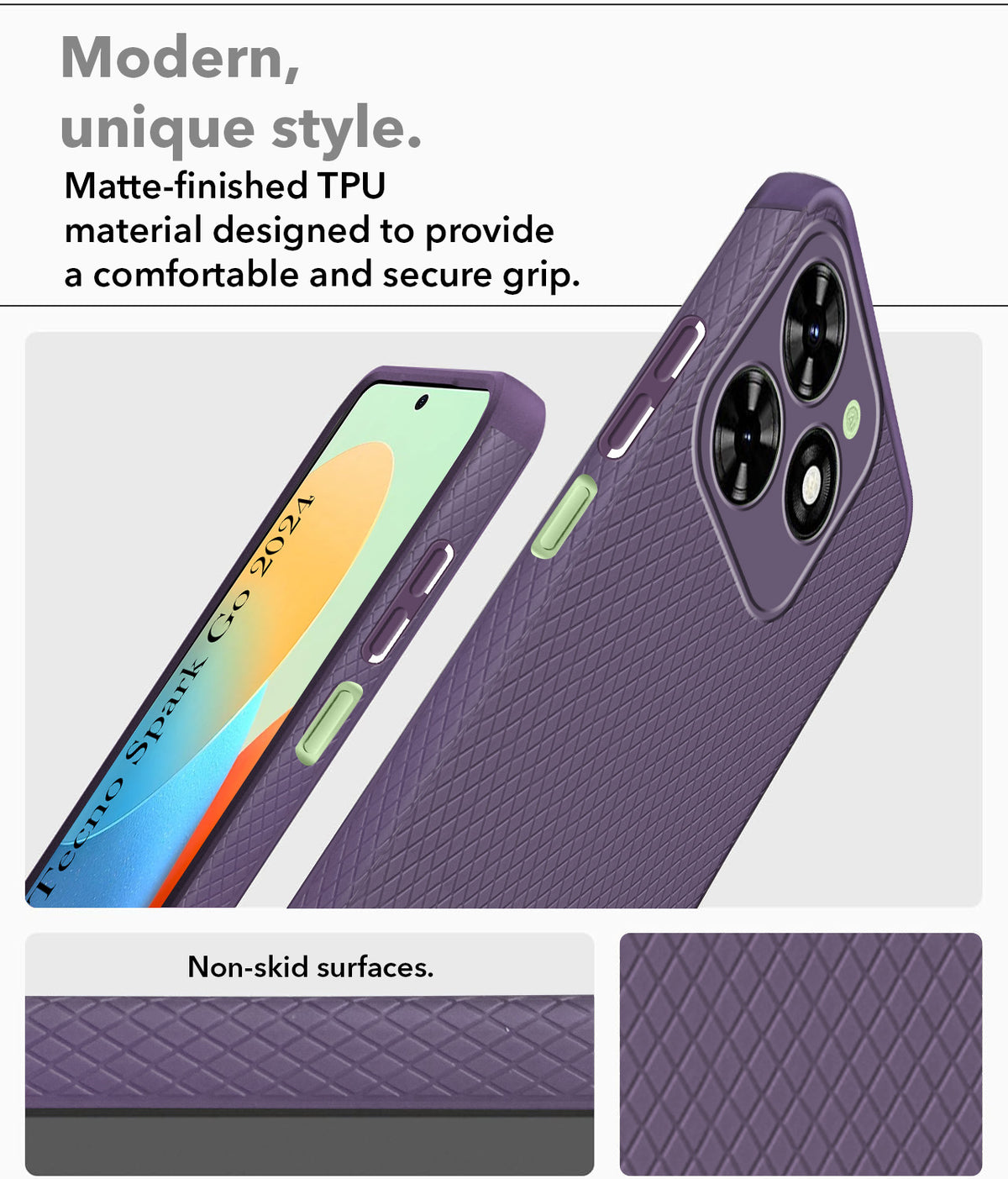 For Tecno Spark Go 2024 Back Cover Case (Liquid Silicone | Side Grip | Camera Protection)