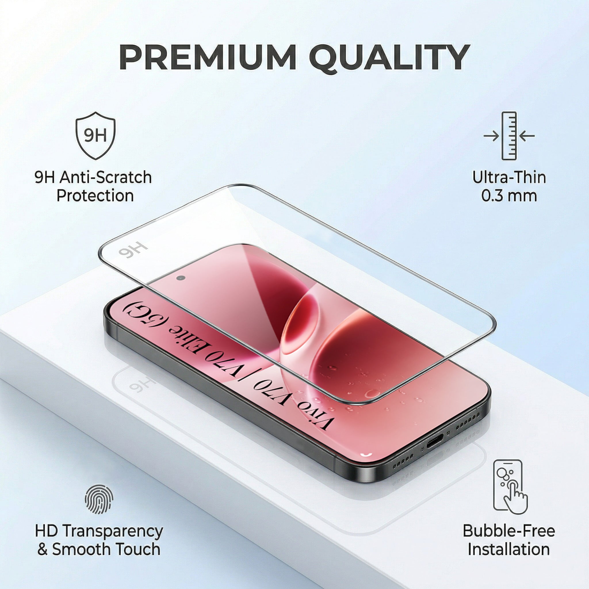 For Vivo V70 | Vivo V70 Elite 5G Combo with Back Cover and 9H Tempered Glass (Lifetime Anti-Yellow | Sleek Hard Crystal | Oleophobic Coating Screen Glass)