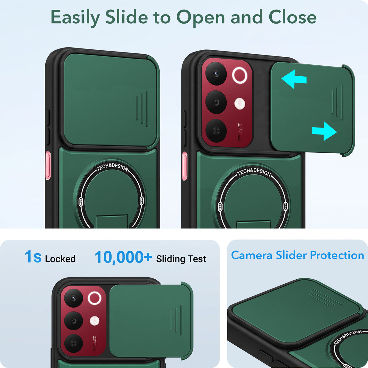 For Realme 15X Back Case Cover Metallic (Hybrid Armor Kickstand | Sliding Shutter Camera Protection | MagSafe Compatible)