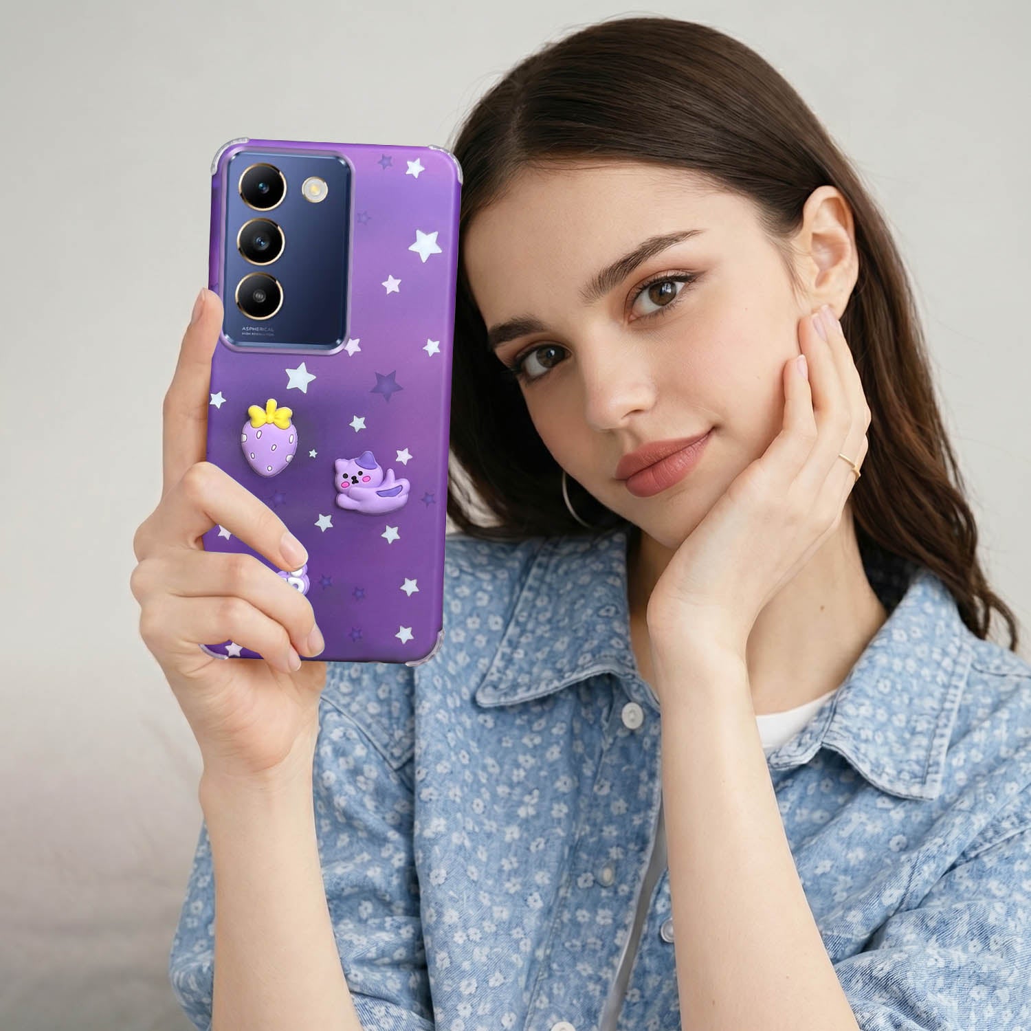 For Vivo T3 5G Back Cover Case (3D Cute Cartoons | Hard Back Side Soft | Matte Premium Finish | HD Printing)