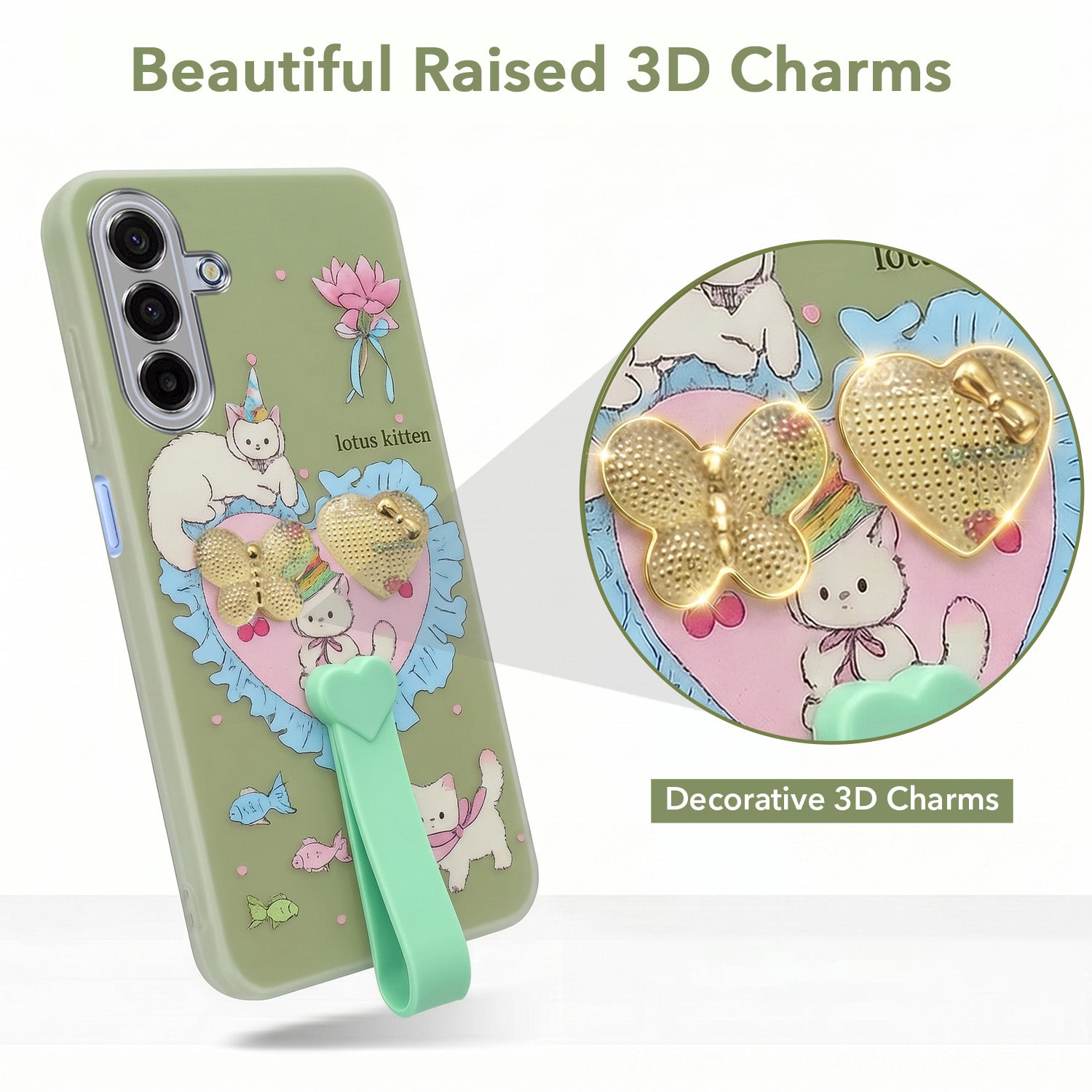 For Samsung Galaxy A17 | Samsung F17 | Samsung M17 5G Back Cover Case (3D Cute Heart Strap Holder | Camera Protection | Designer Girls Print)