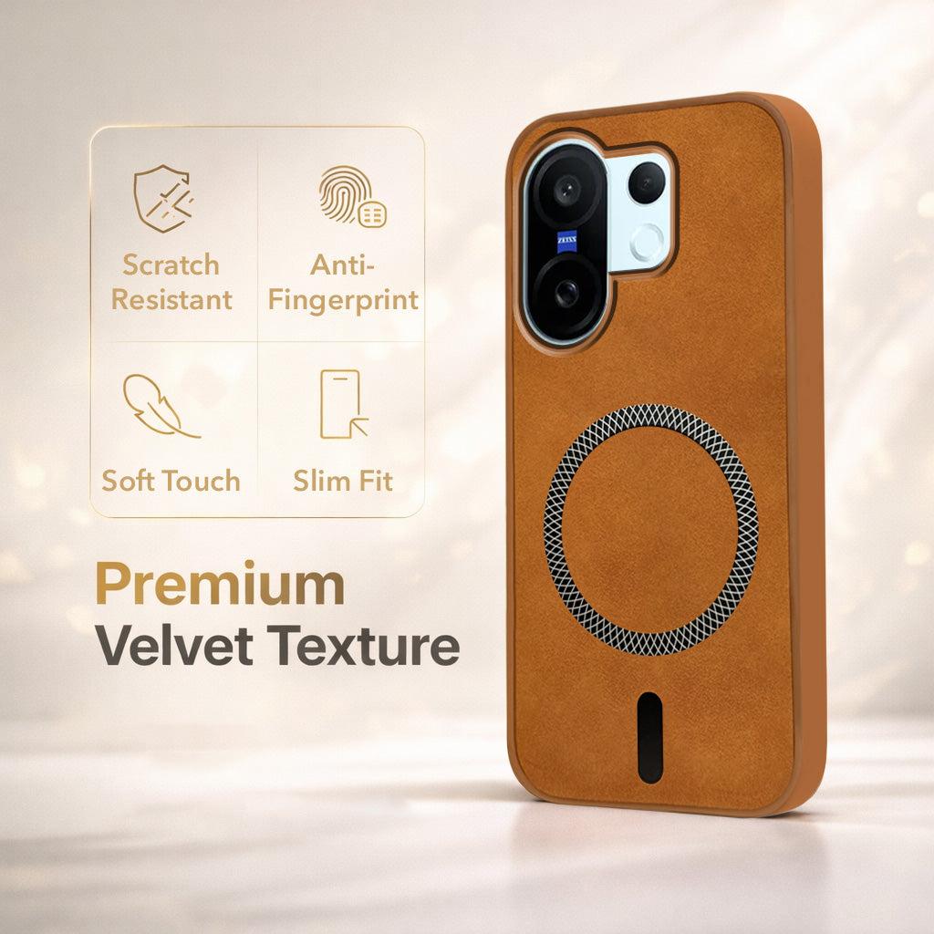 For Vivo X200 FE Back Cover Case Leather Finish (MagSafe Compatible Wireless Charging | Soft Touch | Camera Bump Protection)