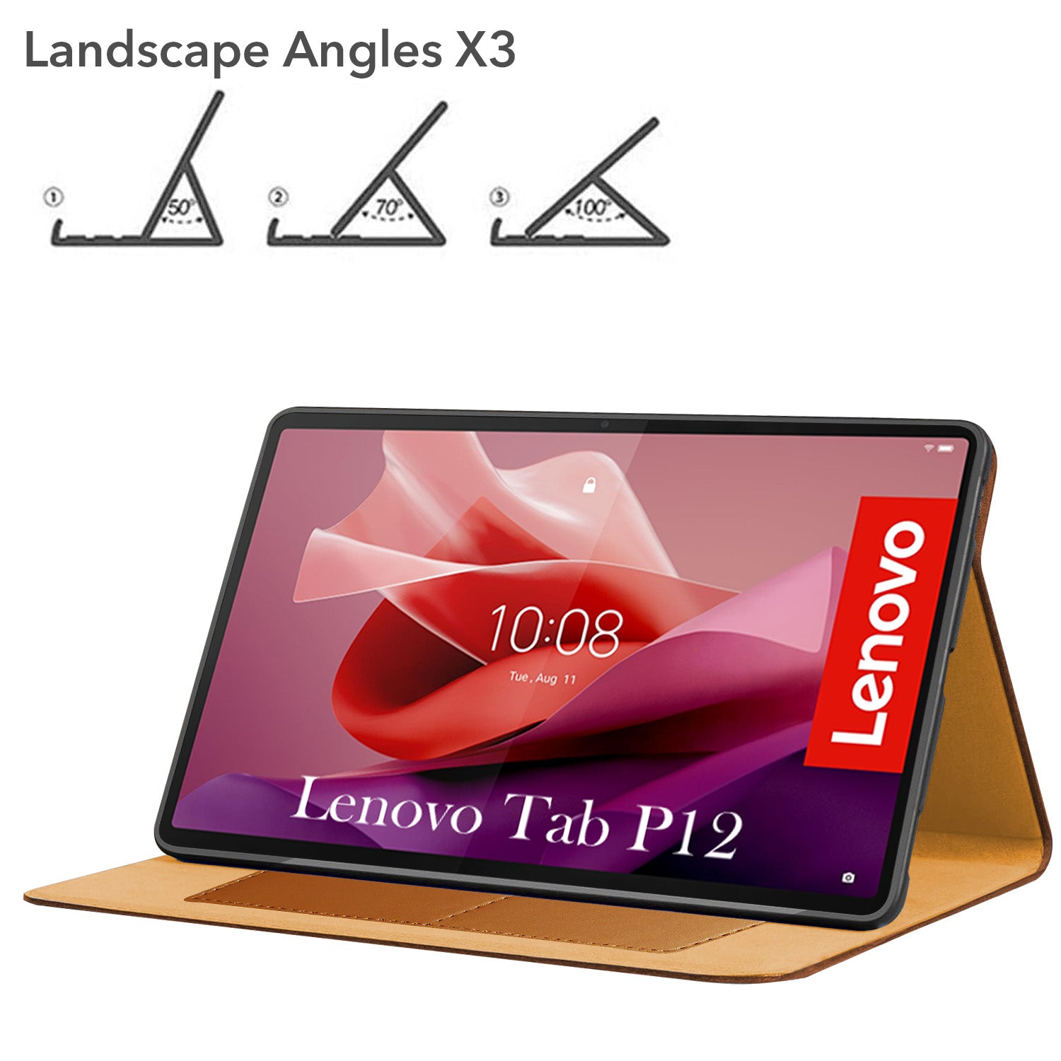 For Lenovo Tab P12 12.7 Inch ZACH0165US  Flip Cover Folio Cover (PU Leather | Multi-Angle Smart Stand | Card Storage Slots | Silicone Back Pouch)