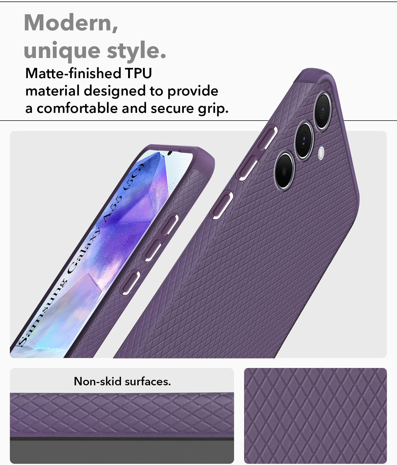 For Samsung Galaxy A55 5G Back Cover Case (Liquid Silicone | Side Grip | Camera Protection)