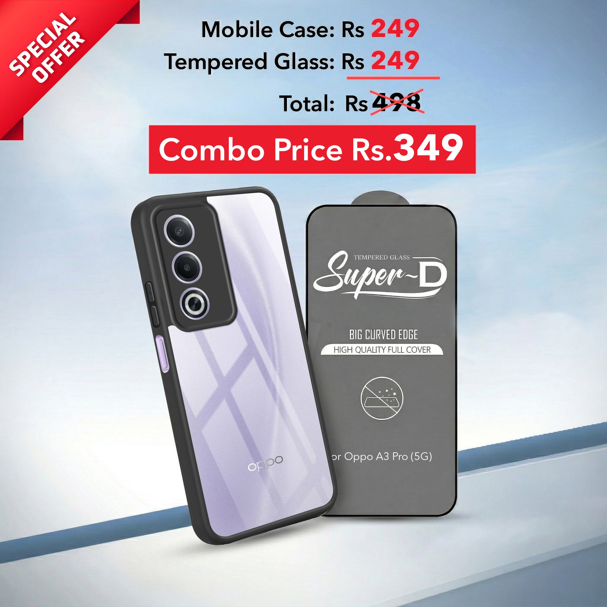 For Oppo A3 Pro 5G Combo with Back Cover and 9H Tempered Glass (Lifetime Anti-Yellow | Crystal Clear Shockproof | Oleophobic Coating Screen Glass)