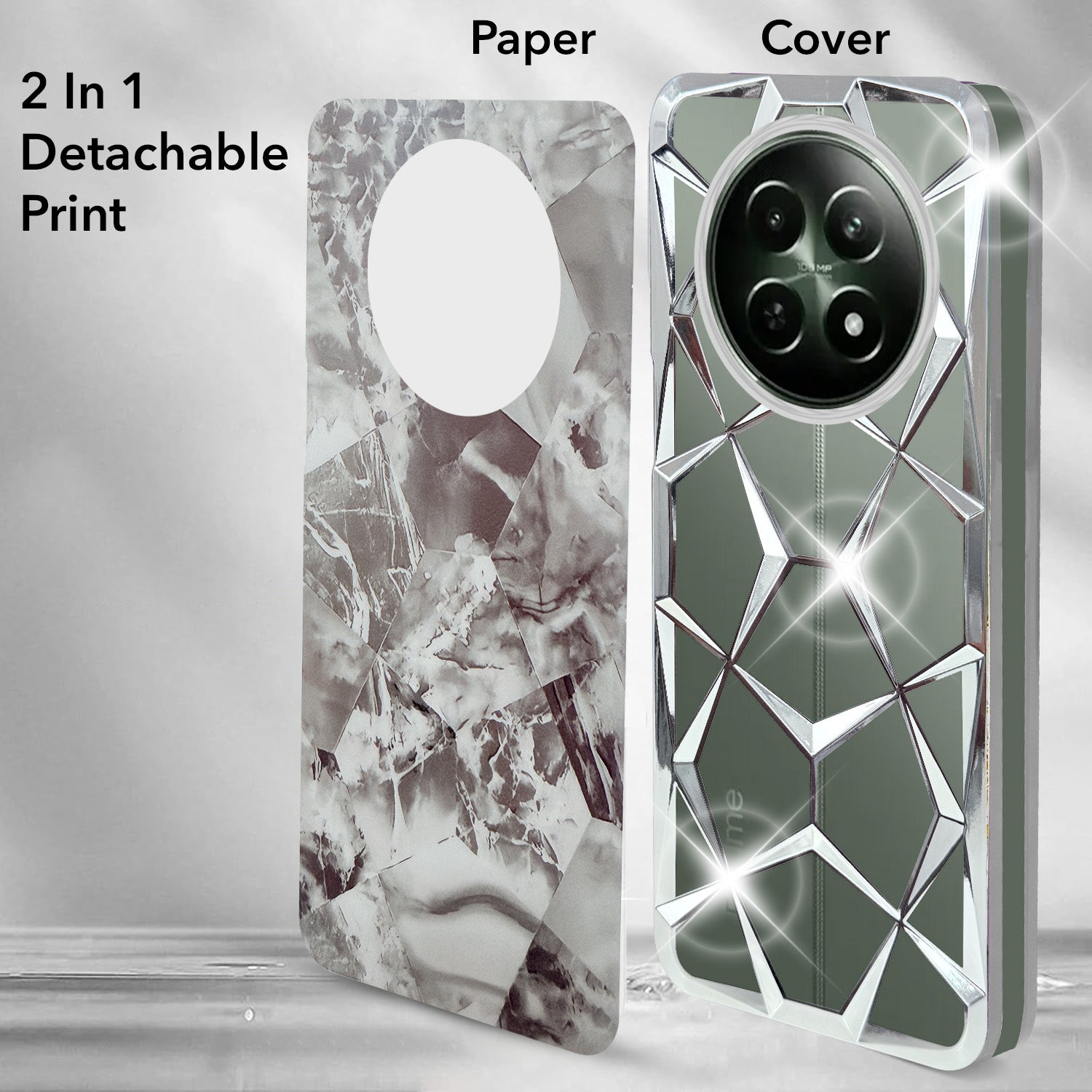For Realme 12 | Realme 12X Back Cover Case( Dual Design Glitter Sparkle and Detachable Diamond Print Case | Soft and Flexible)