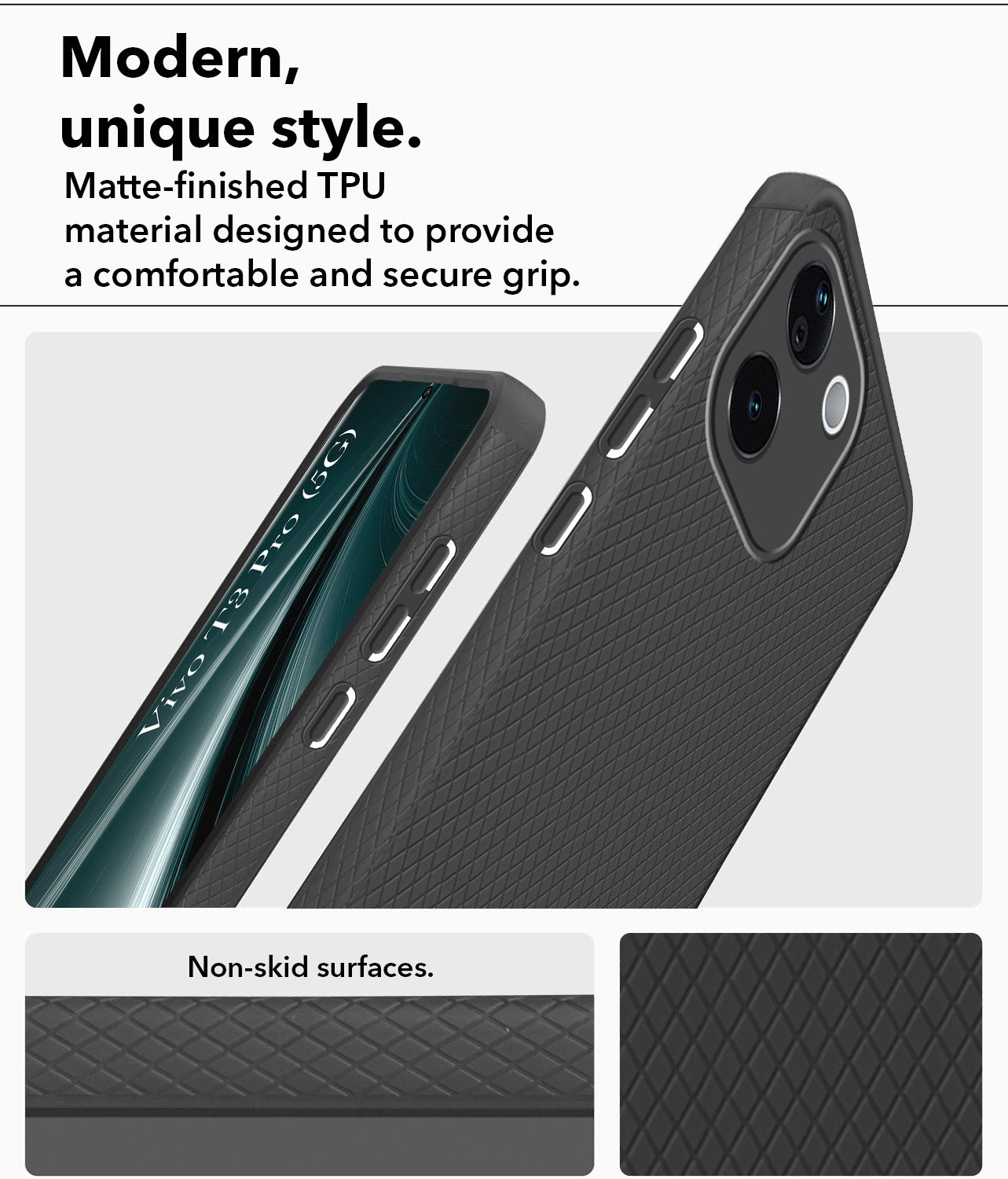 For Vivo T3 Pro Back Cover Case (Liquid Silicone | Side Grip | Camera Protection)