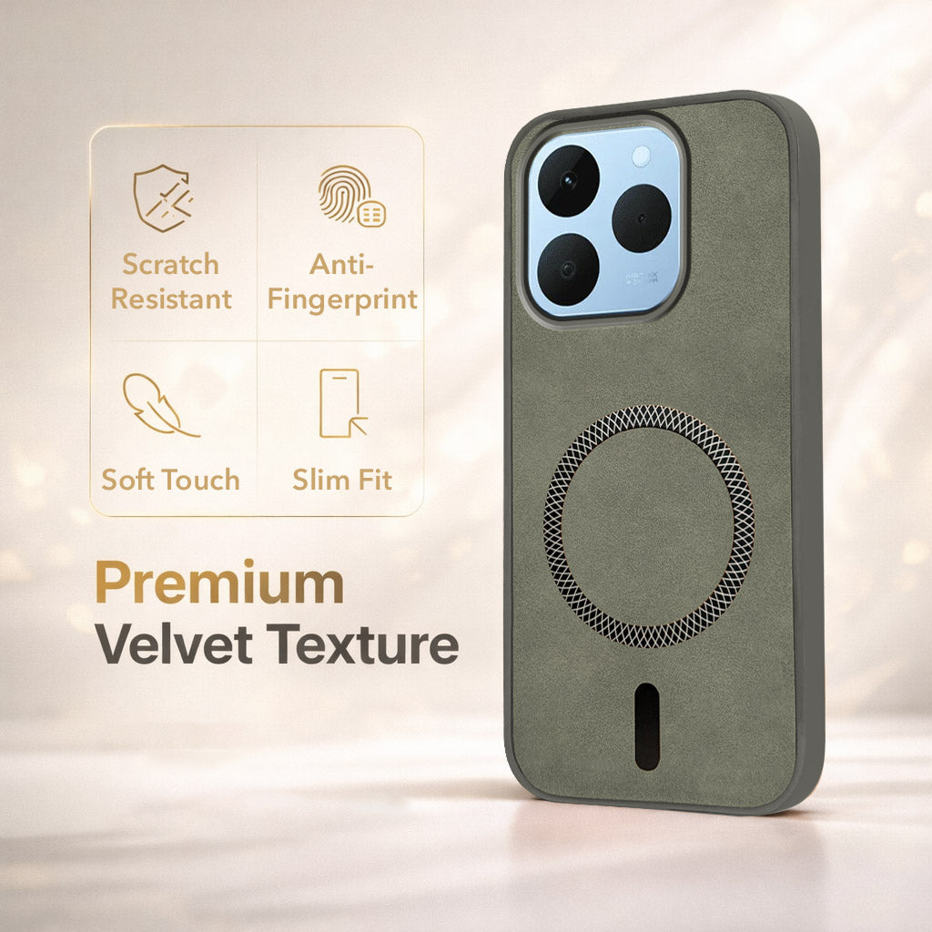 For Realme 15T | Realme Narzo 90 Back Cover Case Leather Finish (MagSafe Compatible Wireless Charging | Soft Touch | Camera Bump Protection)