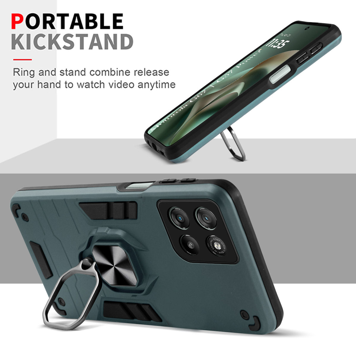 For Motorola Moto G67 Power | G57 Power Back Cover Case Hybrid Armor (Shockproof Dual Layer Polycarbonate |Ring Holder Kickstand)