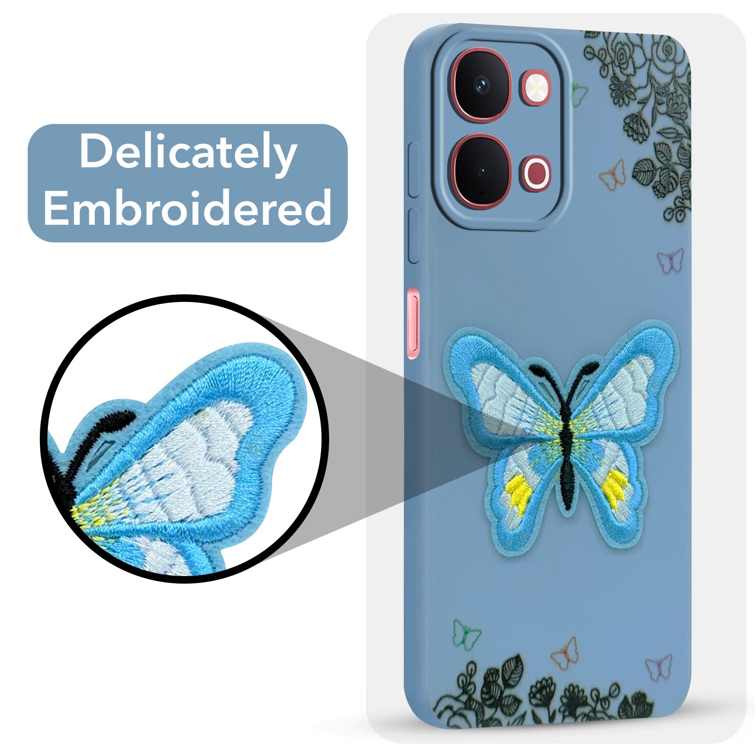 For Vivo Y31T 5G Back Cover Case (Soft Butterfly Embroidery | Women Teen Girls | Camera Protection| Matte Silicone)