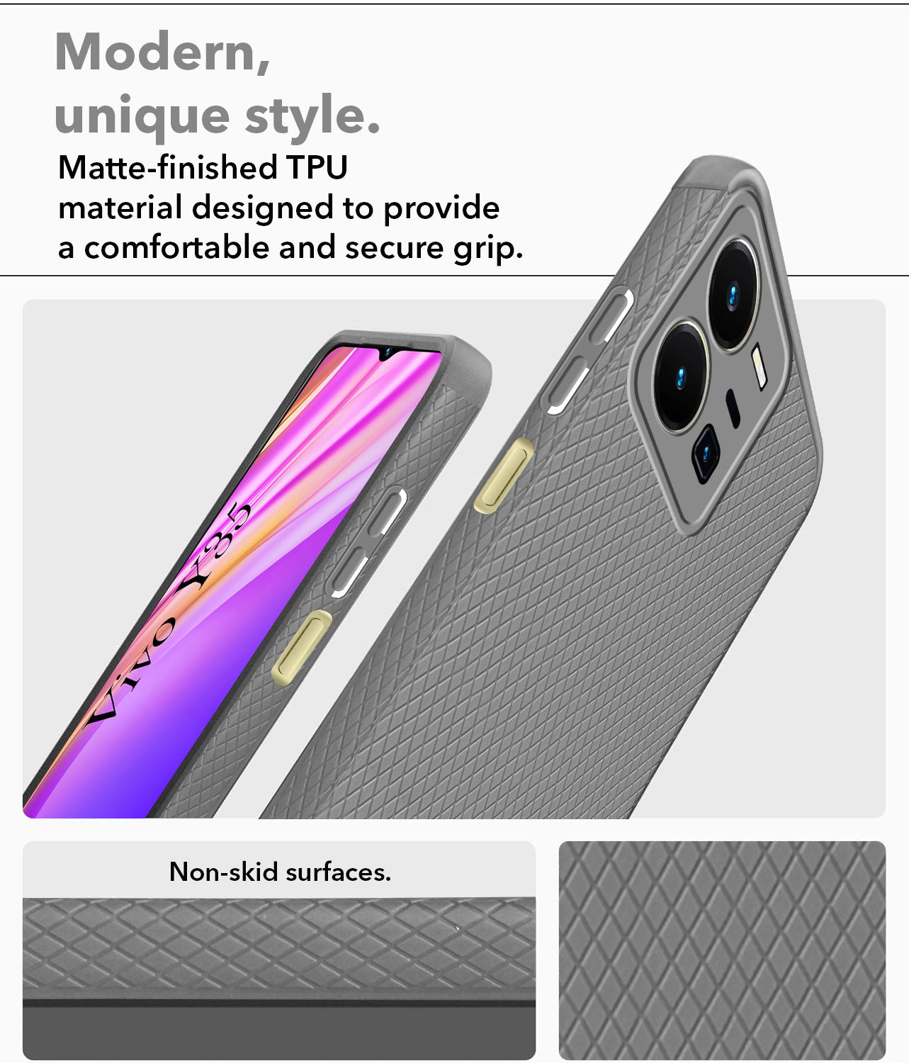 For Vivo Y35 Back Cover Case Liquid Silicone (Camera Protection | Side Grip Texture | Soft and Flexible)