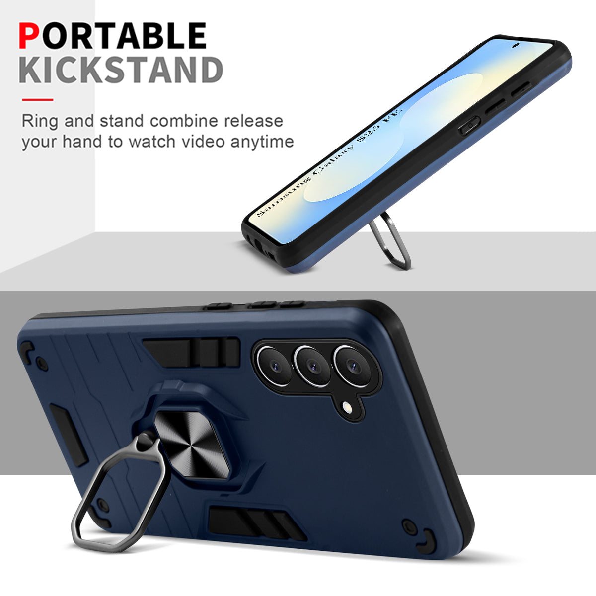For Samsung Galaxy S25 FE Back Cover Case Hybrid Armor (Shockproof Dual Layer Polycarbonate |Ring Holder Kickstand)