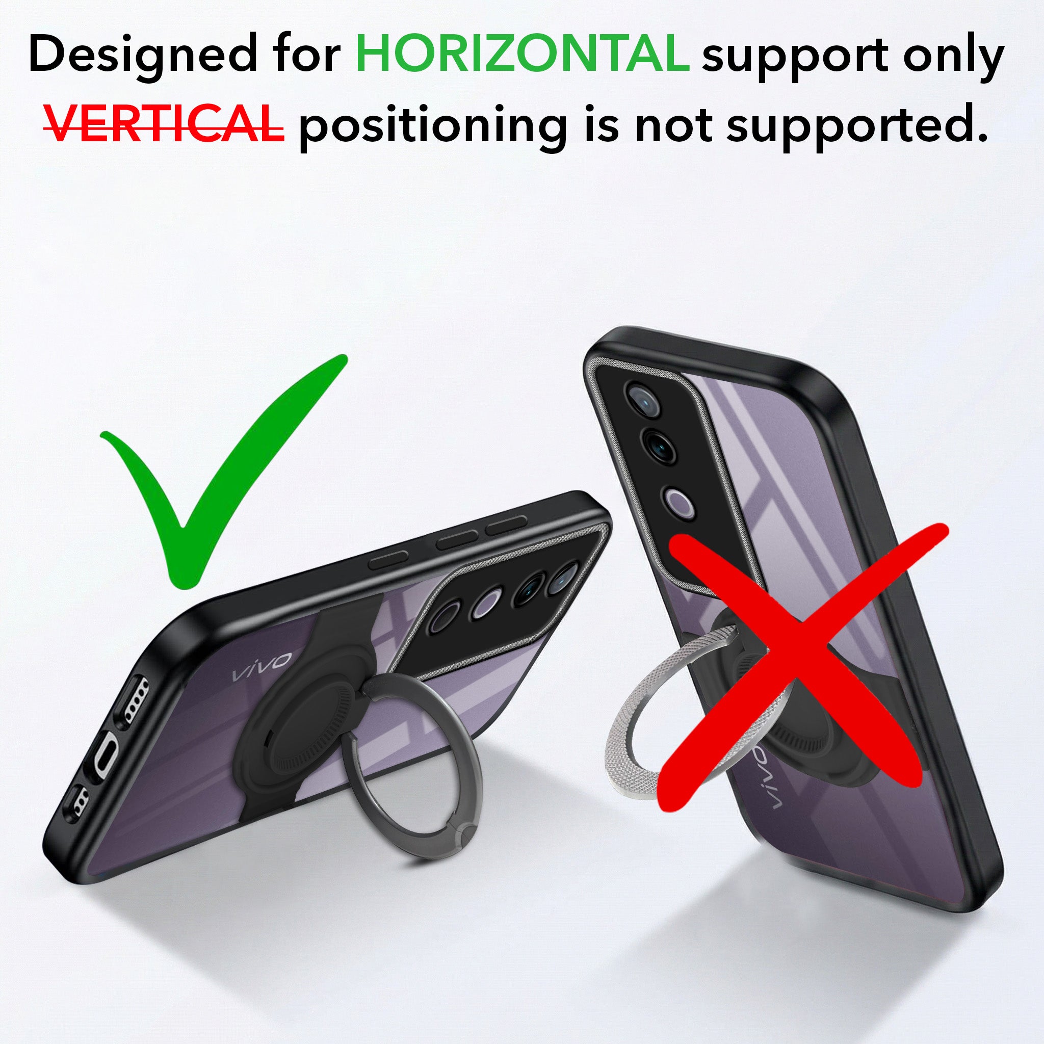 For Vivo V40 | Vivo V40 Pro 5G Back Cover Case with stand (Built-in Ring Holder Kickstand | Lifetime Anti Yellow | Camera Protection)