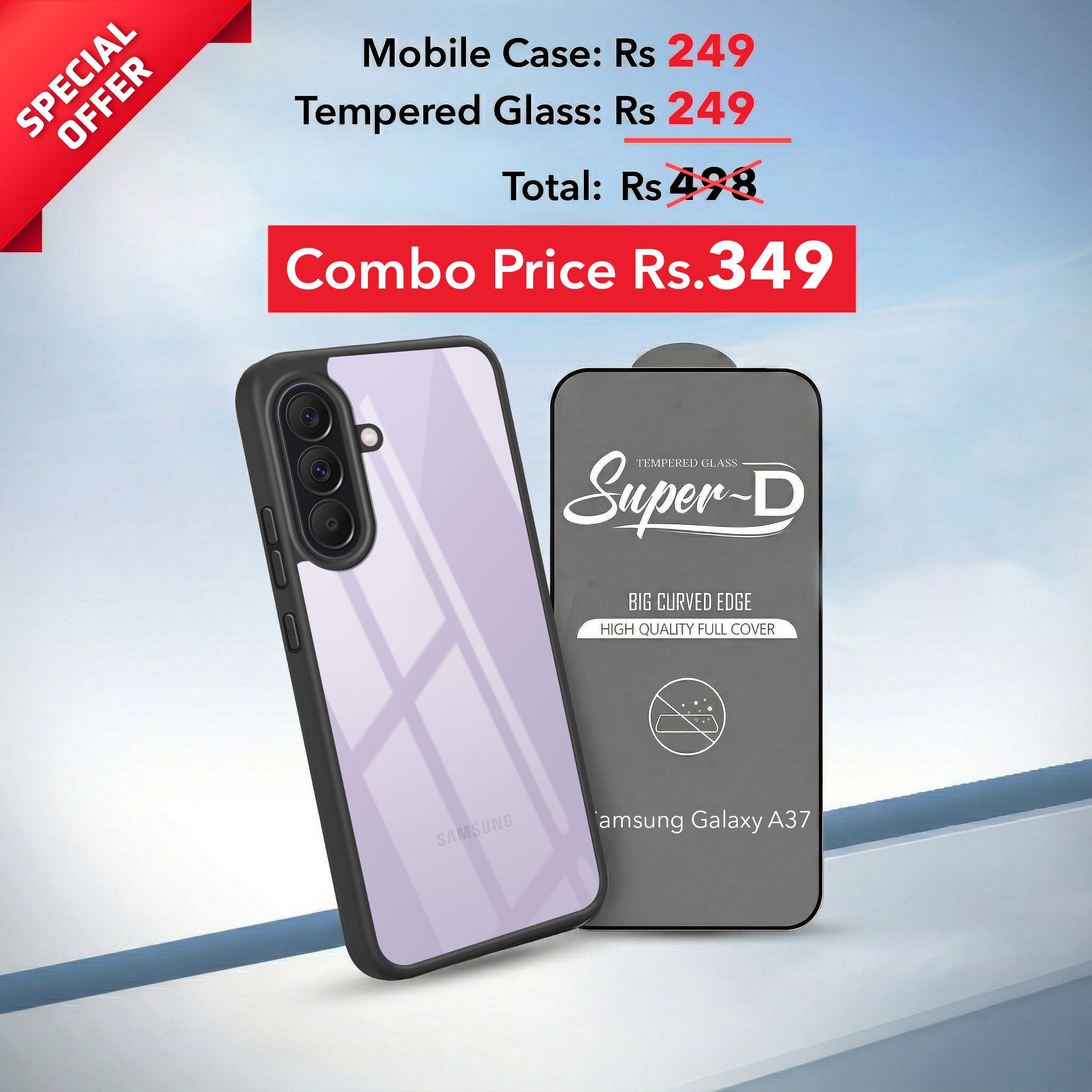 For Samsung Galaxy A37 5G Combo with Back Cover and 9H Tempered Glass (Lifetime Anti-Yellow | Crystal Clear Shockproof | Oleophobic Coating Screen Glass)