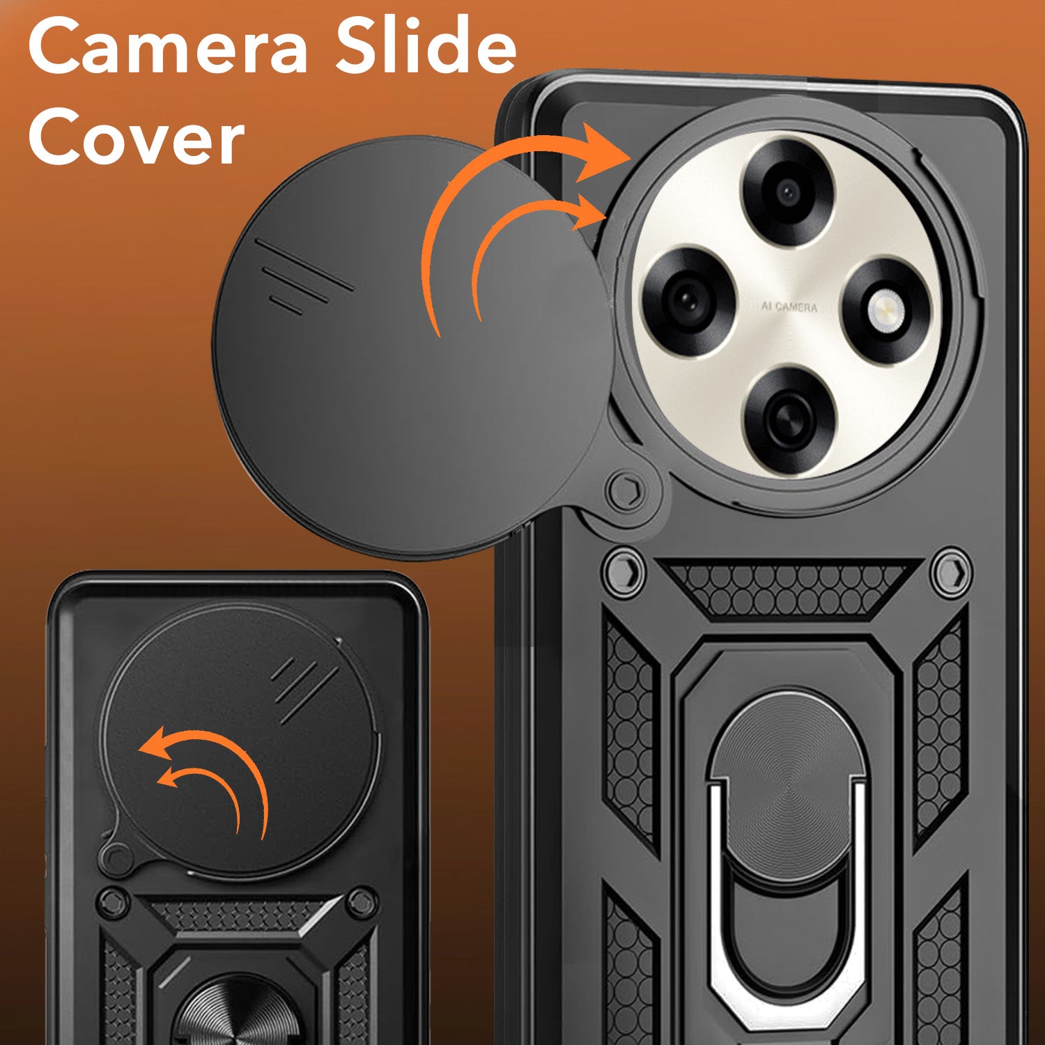 For Oppo F31 Pro Hybrid Armor Back Cover Case (Sliding Shutter Camera Protection | Polycarbonate |Ring Holder Kickstand)