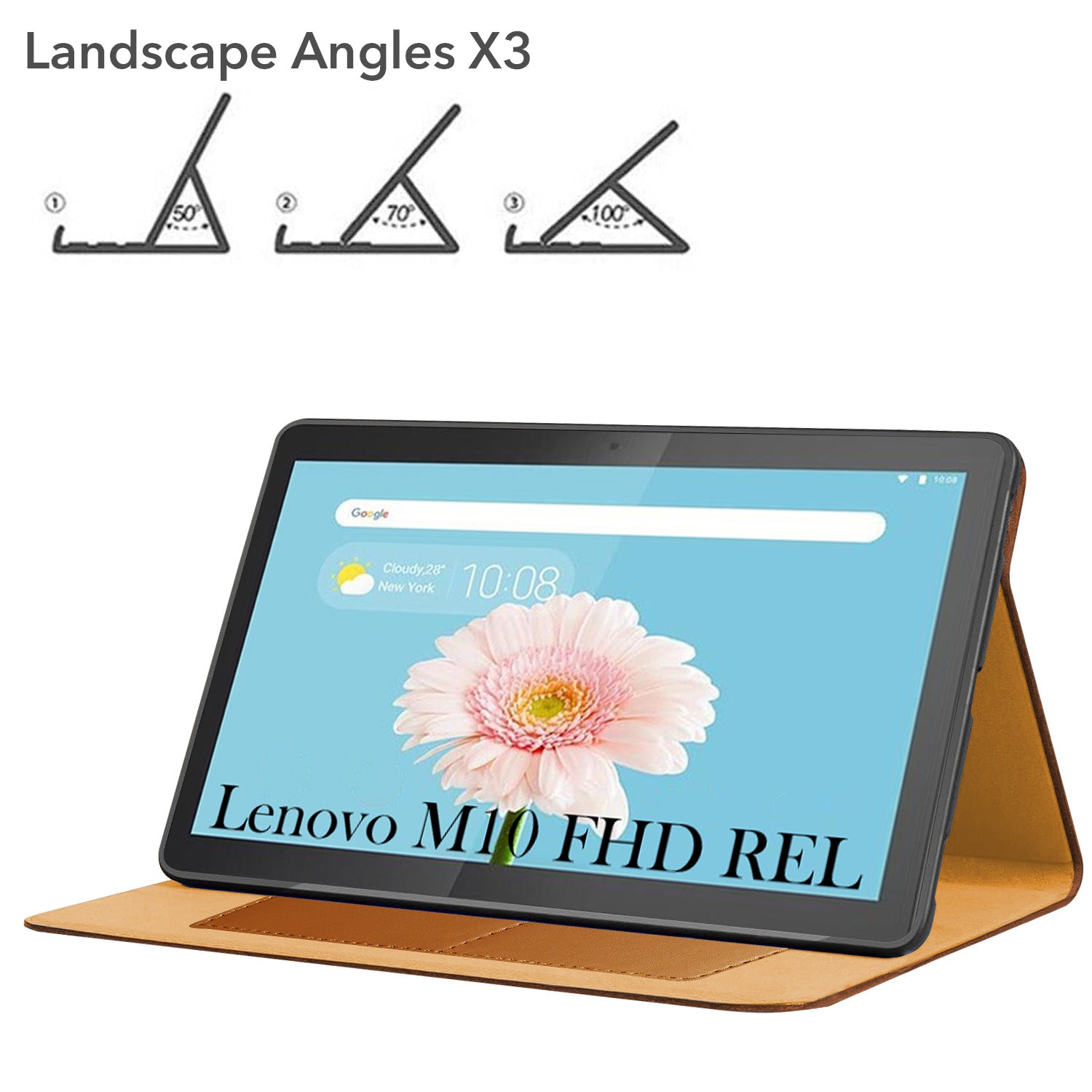 For Lenovo M10 FHD REL 10.1 Inch TB-X605FC/X605LC/ZA4Y0079IN/X605M/X605L Flip Cover Folio Cover (PU Leather | Multi-Angle Smart Stand | Card Storage Slots | Silicone Back Pouch)