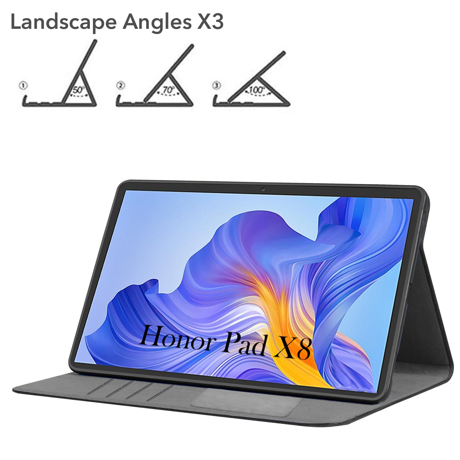 For Flip Cover Folio Case Honor Pad X8 10 Inch AGM3-W09HN (PU Leather | Multi-Angle Smart Stand | Card Storage Slots | Silicone Back Pouch)