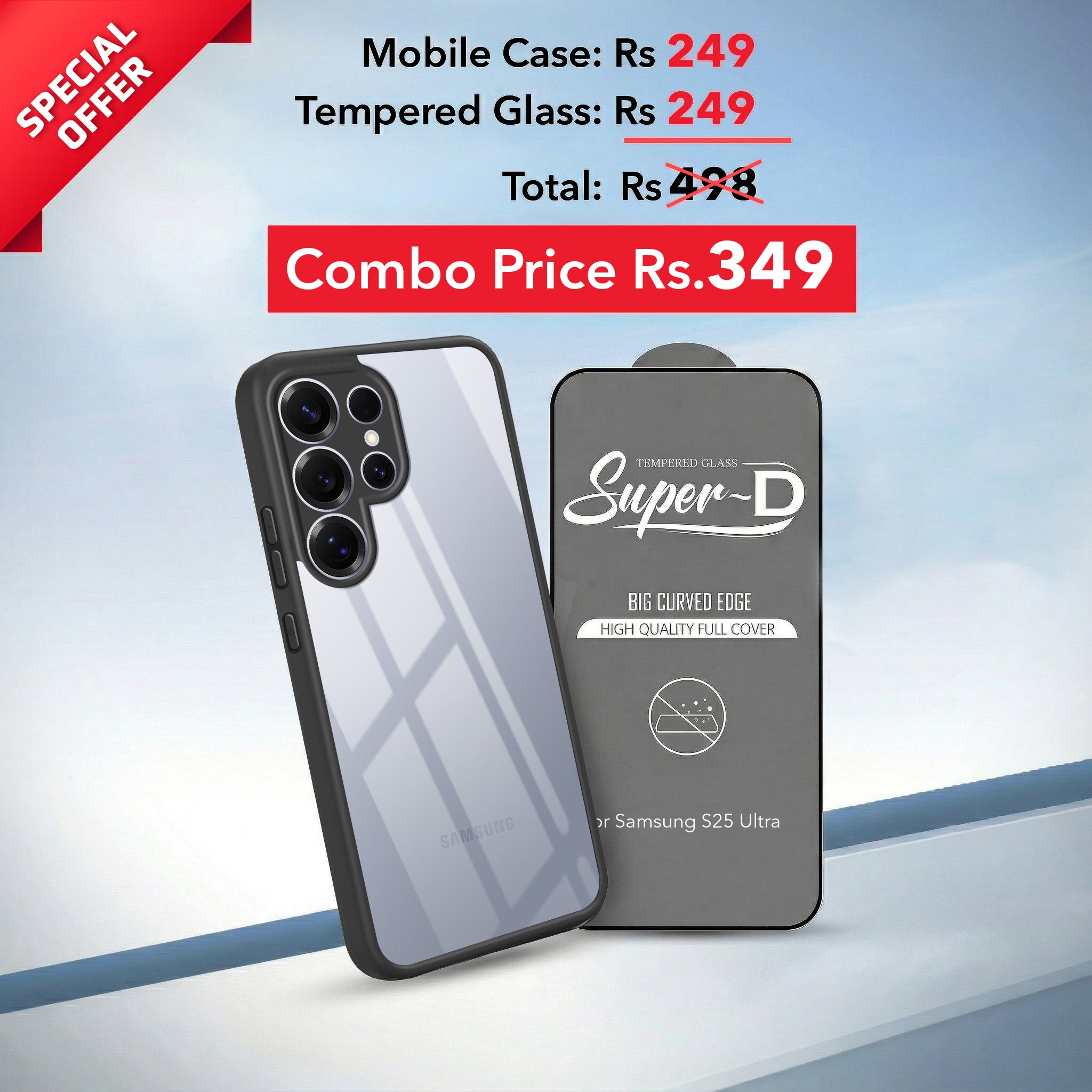 For Samsung Galaxy S25 Ultra Combo with Back Cover and 9H Tempered Glass (Lifetime Anti-Yellow | Crystal Clear Shockproof | Oleophobic Coating Screen Glass)