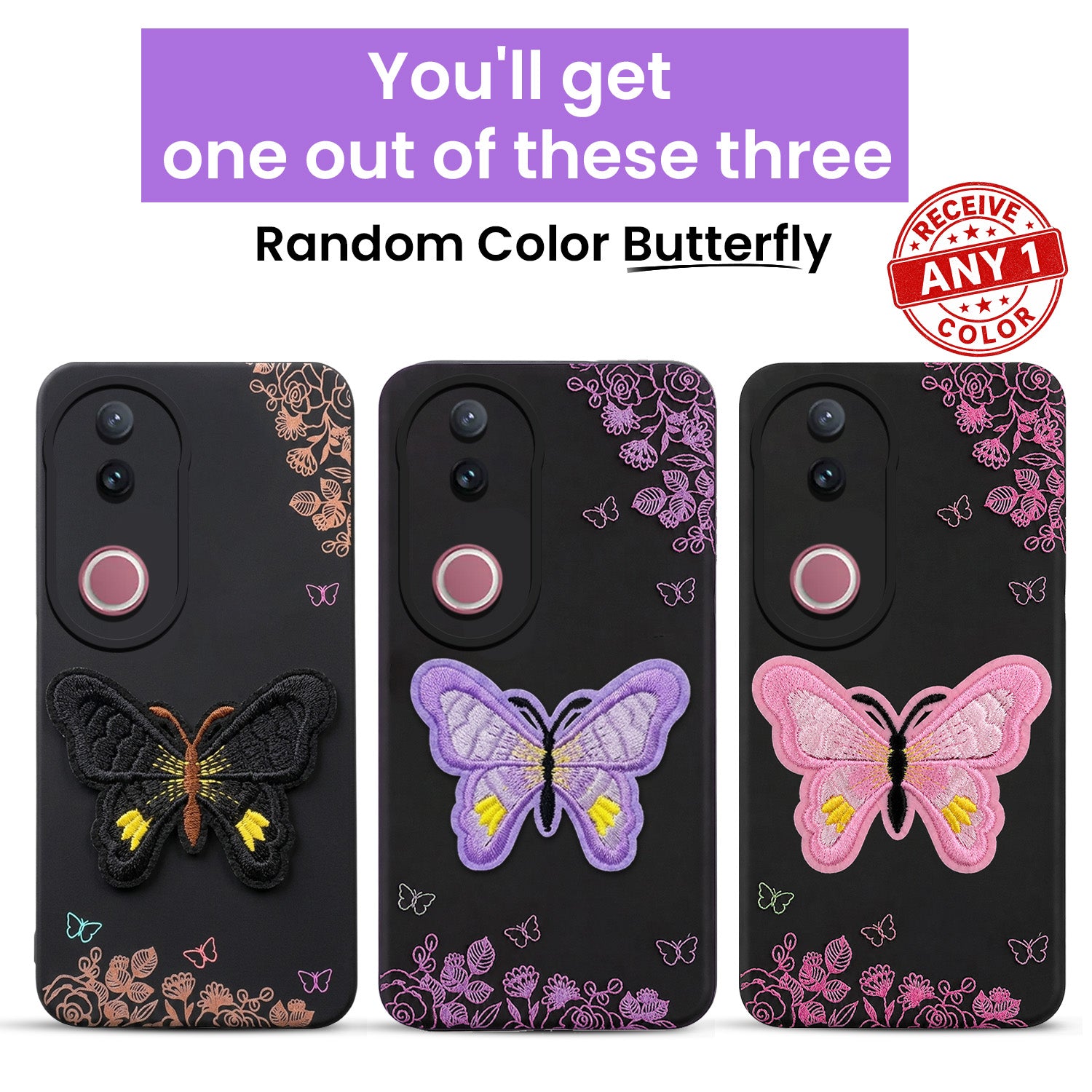 For Vivo V50 | Vivo V50e Back Cover Case (Soft Butterfly Embroidery | Women Teen Girls | Camera Protection| Matte Silicone)