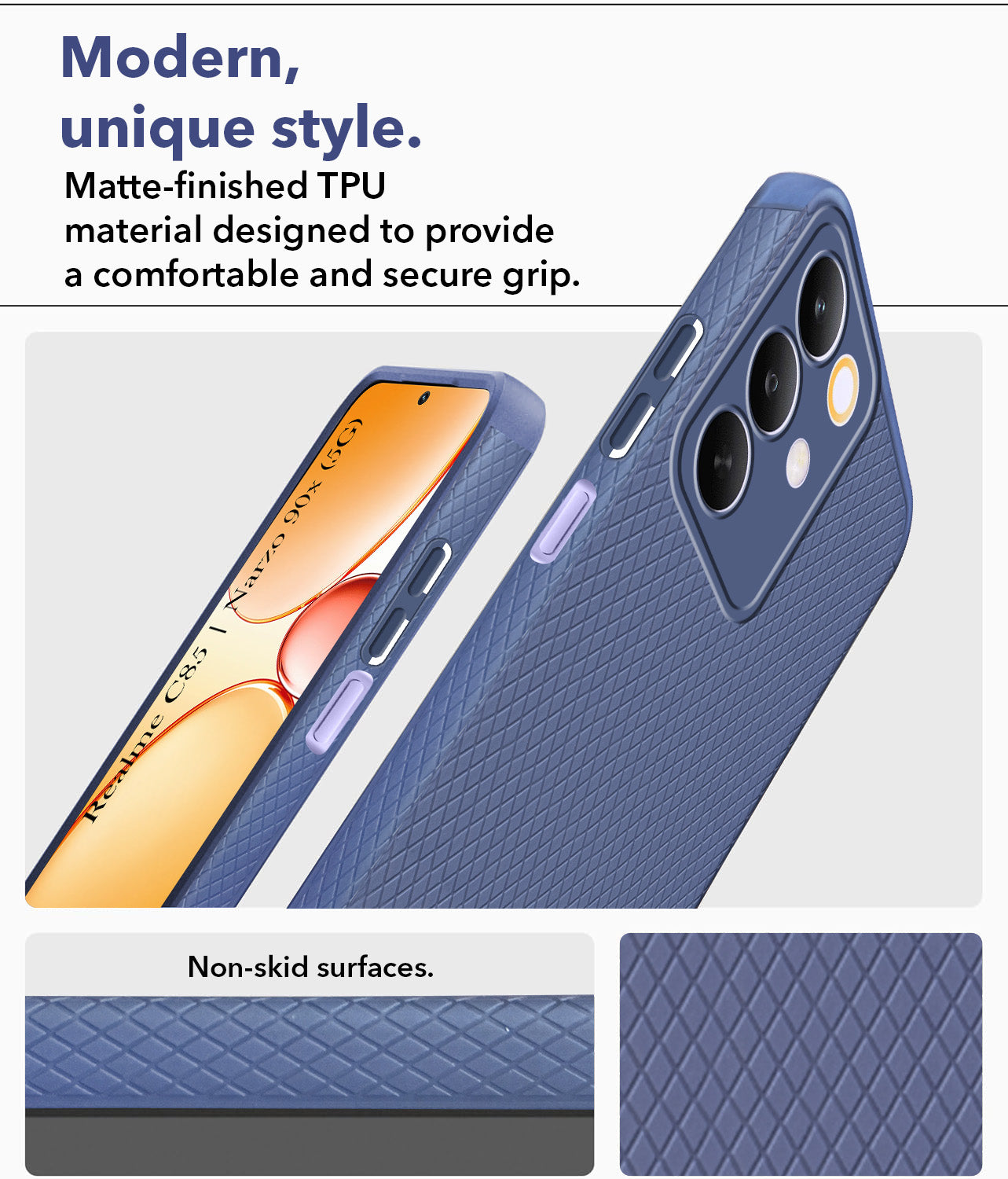 For Realme C85 5G | Realme Narzo 90x Back Cover Case Liquid Silicone (Camera Protection | Side Grip Texture | Soft and Flexible)