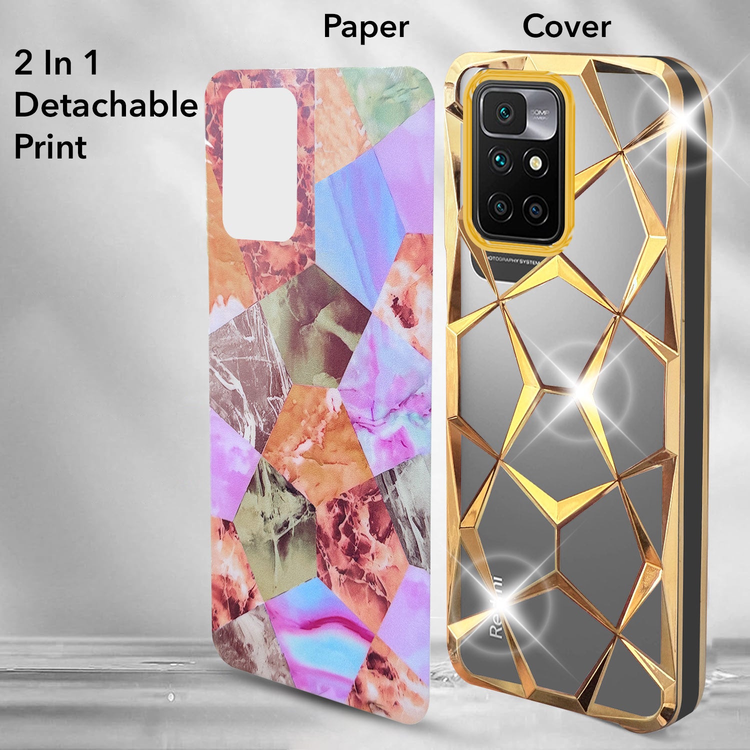 For Xiaomi Mi Redmi 10 Prime Back Cover Case (Dual Design Glitter Sparkle and Detachable Diamond Print Case | Soft and Flexible)
