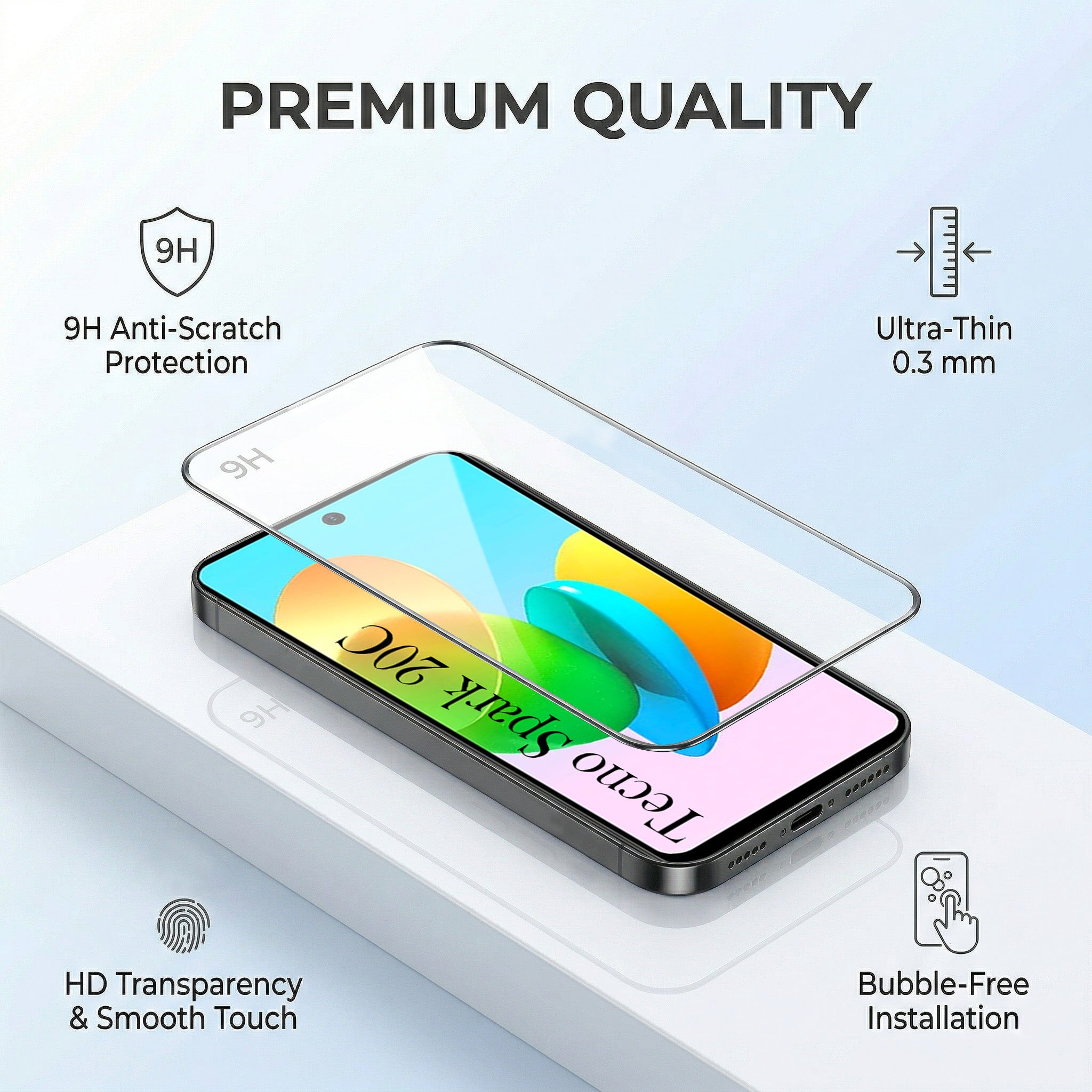 For Tecno Spark 20C Combo with Back Cover and 9H Tempered Glass (Liquid Silicone | Camera Protection | Oleophobic Coating Screen Glass)