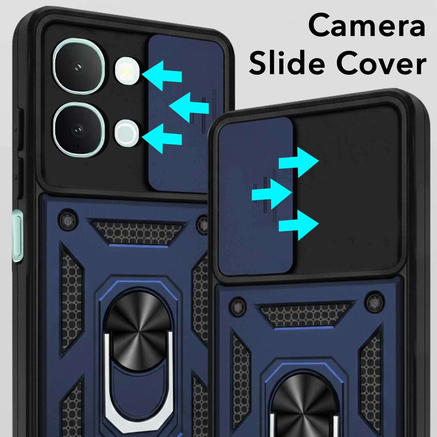 For Vivo iQOO Z11x 5G Back Cover Case Hybrid Armor (Sliding Shutter Camera Protection | Polycarbonate |Ring Holder Kickstand)
