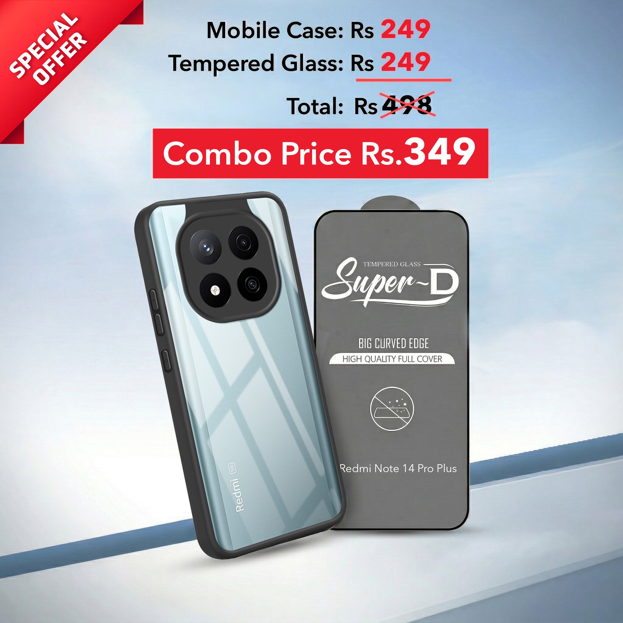 For Redmi Note 14 Pro Plus Combo with Back Cover and 9H Tempered Glass (Lifetime Anti-Yellow | Crystal Clear Shockproof | Oleophobic Coating Screen Glass)