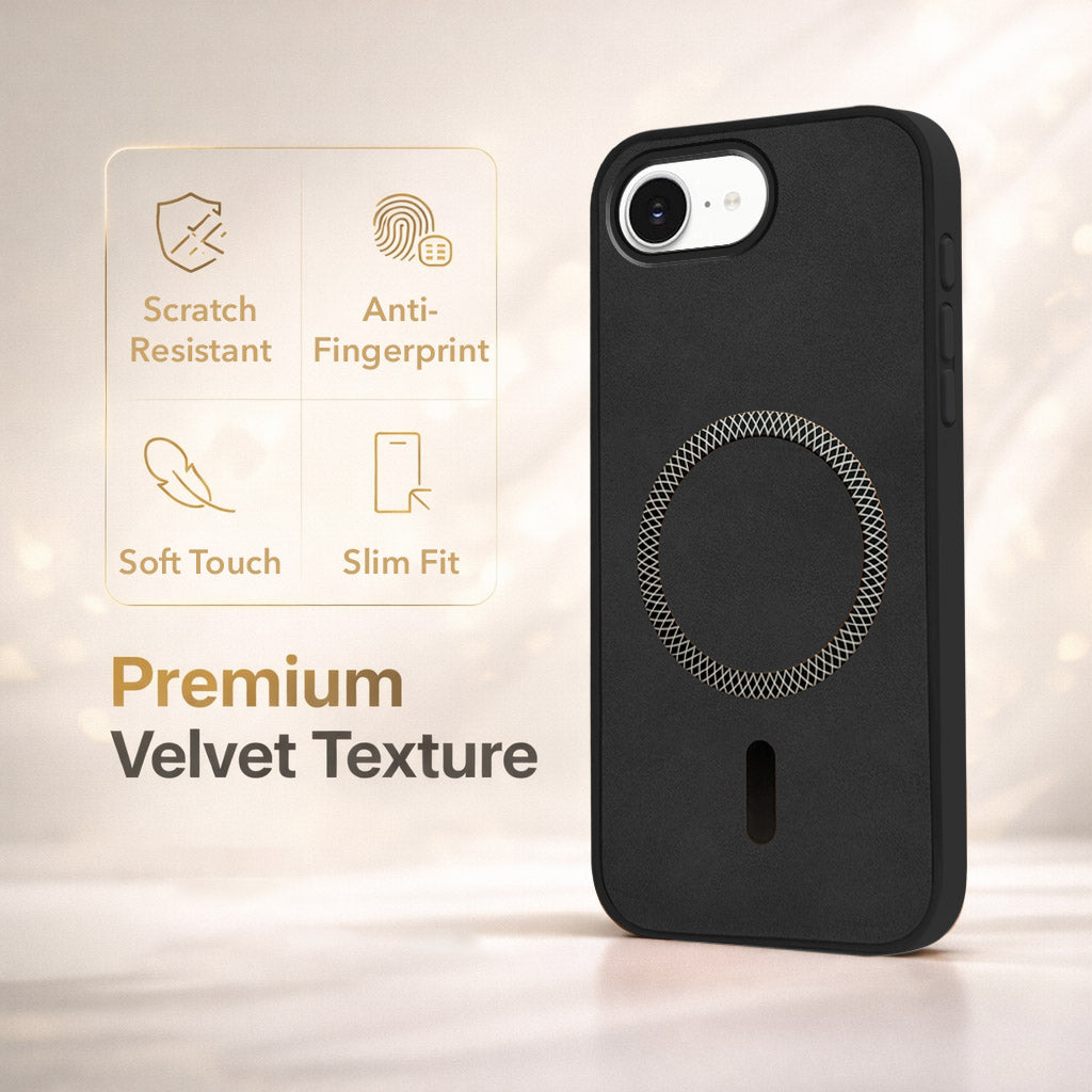 For Apple iPhone 16e | Apple iPhone 17e Back Cover Case Leather Finish (MagSafe Compatible Wireless Charging | Soft Touch | Camera Bump Protection)