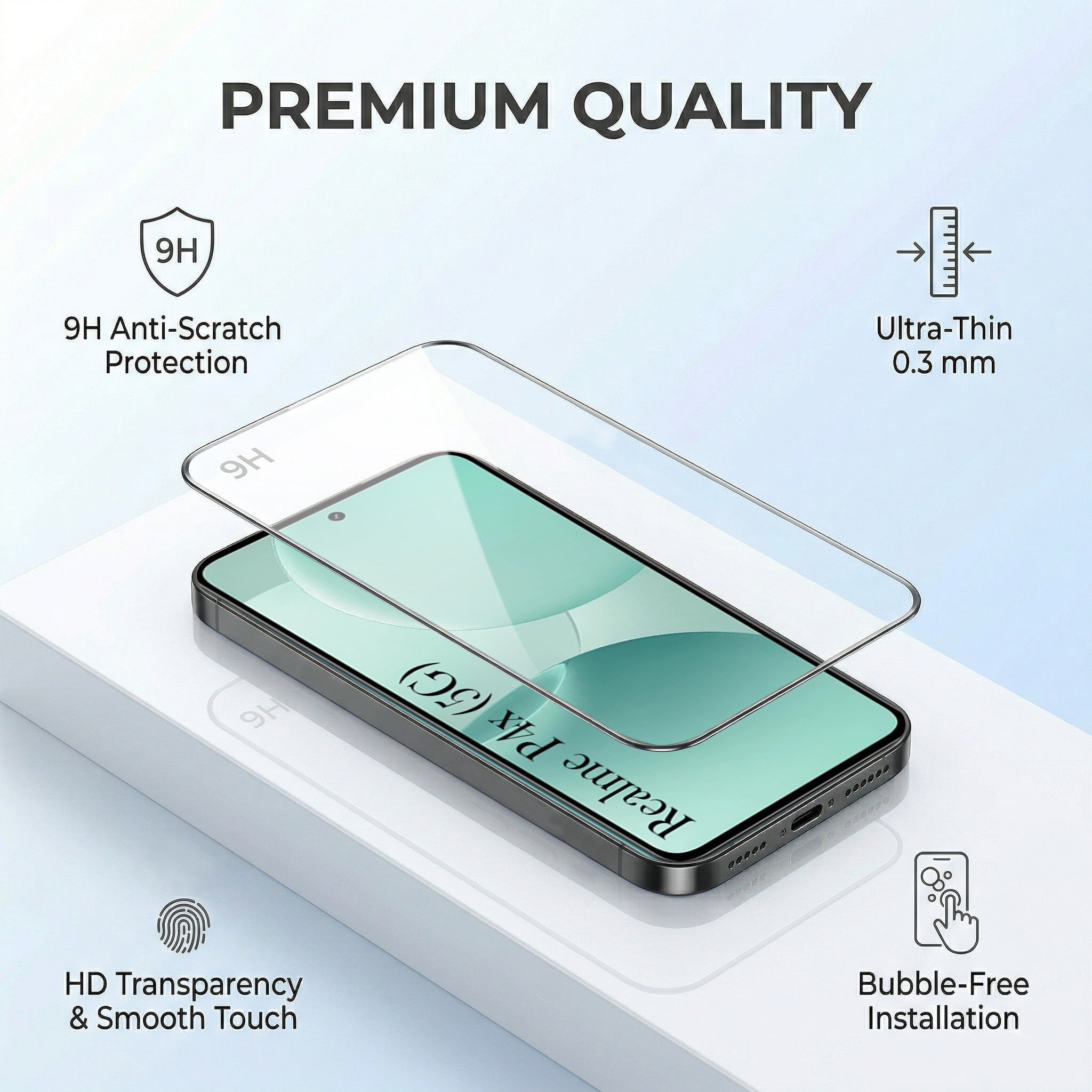 For Realme P4x Combo with Back Cover and 9H Tempered Glass (Lifetime Anti-Yellow | Sleek Hard Crystal | Oleophobic Coating Screen Glass)