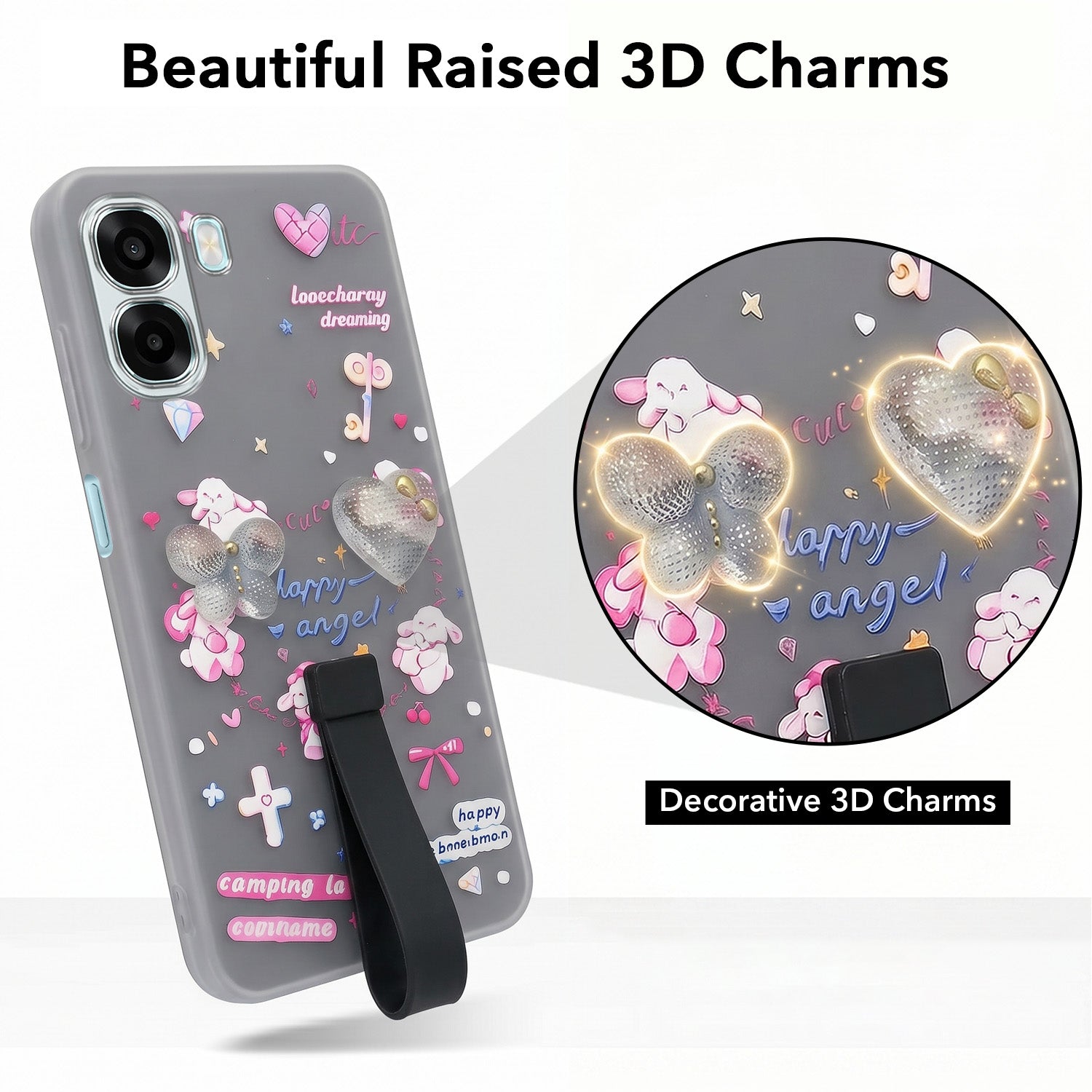 For Oppo A6X | Oppo A6S Back Cover Case (3D Cute Heart Strap Holder | Camera Protection | Designer Girls Print)