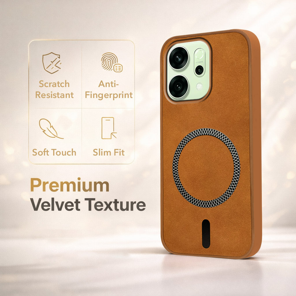 For Oppo Reno14 5G | Oppo Reno 14 5G Back Cover Case Leather Finish (MagSafe Compatible Wireless Charging | Soft Touch | Camera Bump Protection)
