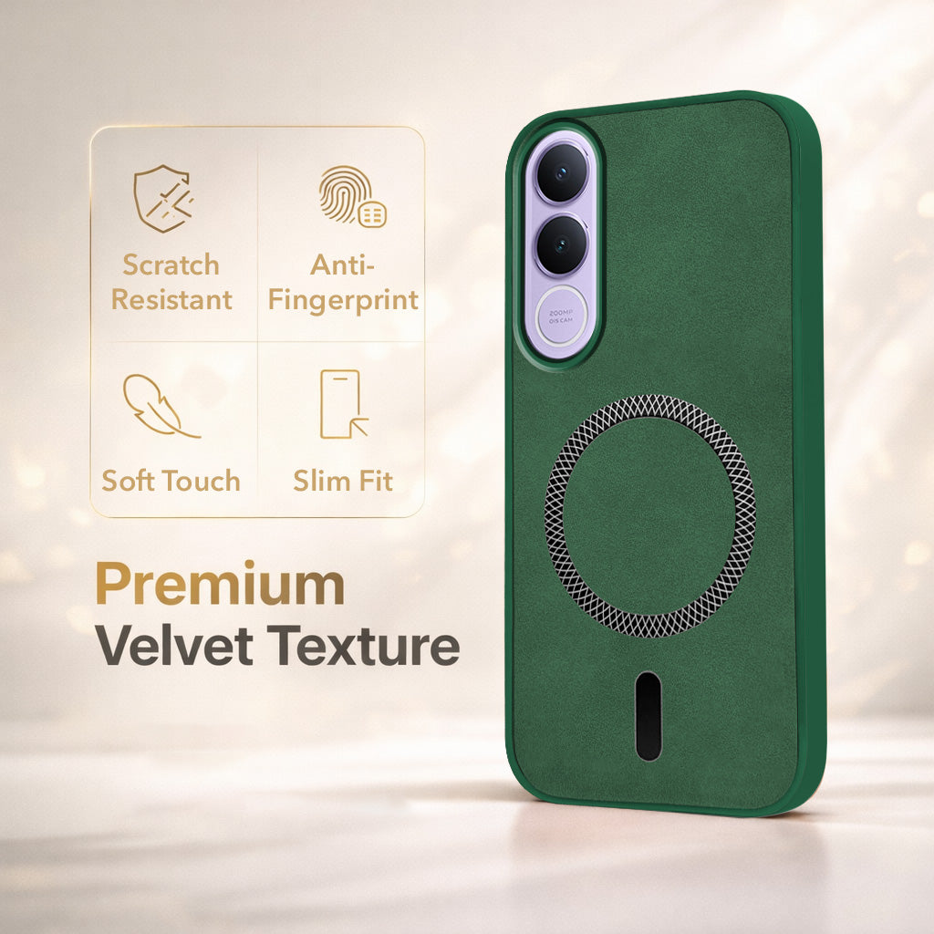 For Vivo V70 FE 5G Back Cover Case Leather Finish (MagSafe Compatible Wireless Charging | Soft Touch | Camera Bump Protection)