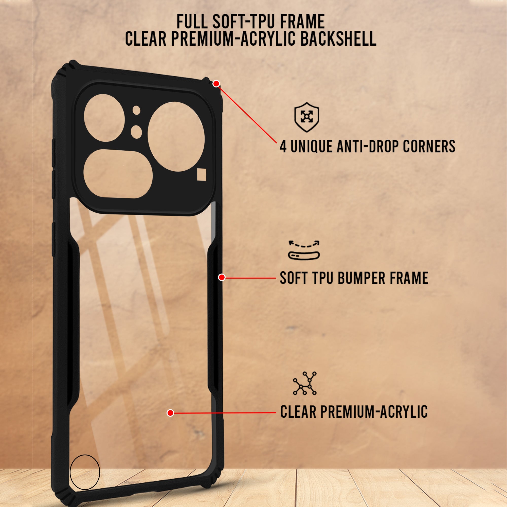 For Nothing Phone 4A Pro 5G Back Cover Case Hybrid (Shockproof with Polycarbonate Clear Panel | Professional Black)