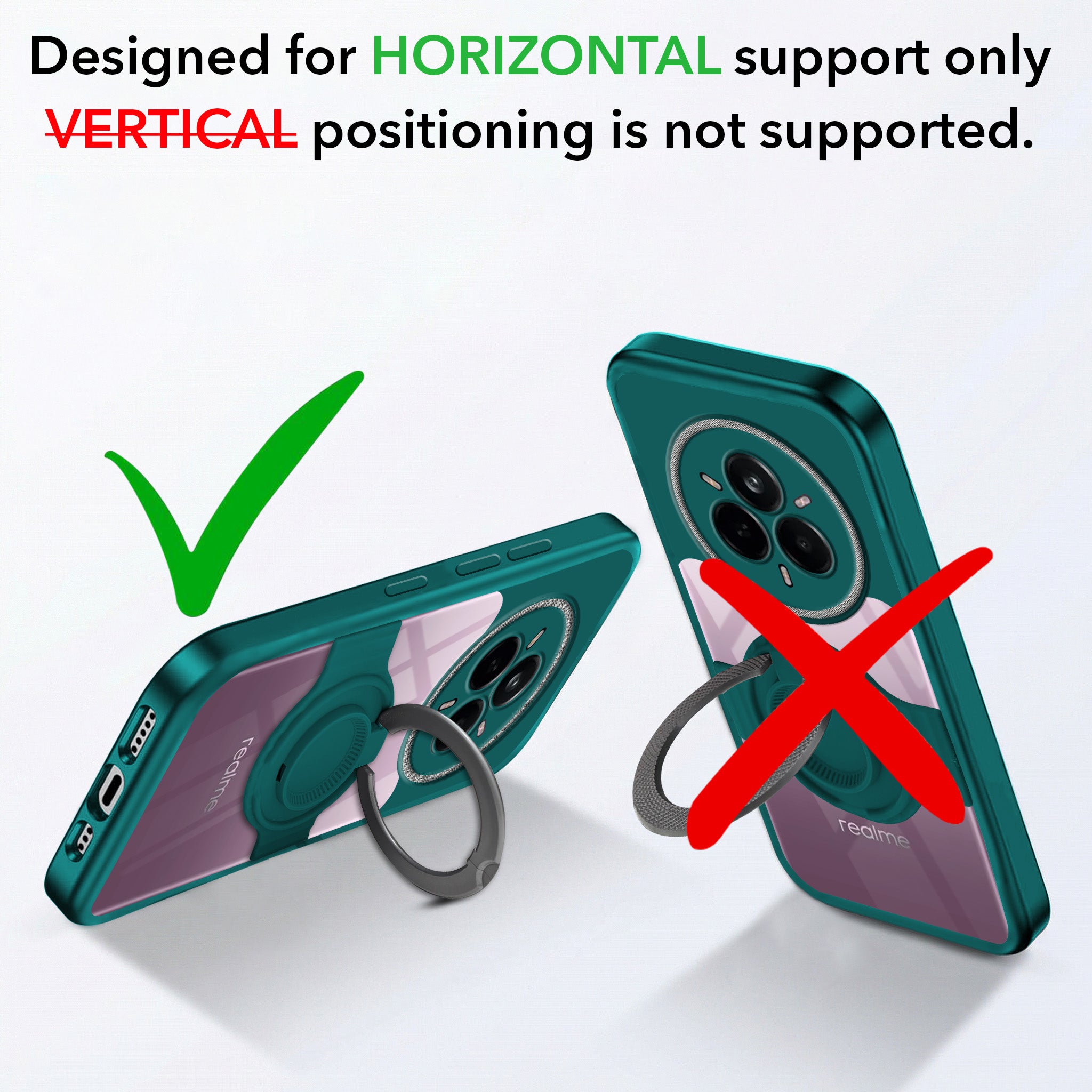 For Realme 14 Pro Back Cover Case with stand (Built-in Ring Holder Kickstand | Lifetime Anti Yellow | Camera Protection)