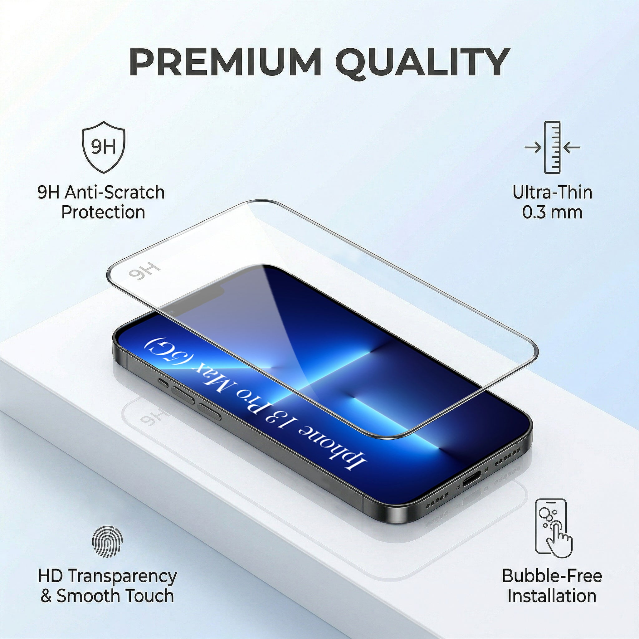 For Apple iPhone 13 Pro Max Combo with Back Cover and 9H Tempered Glass (Lifetime Anti-Yellow | Sleek Hard Crystal | Oleophobic Coating Screen Glass)