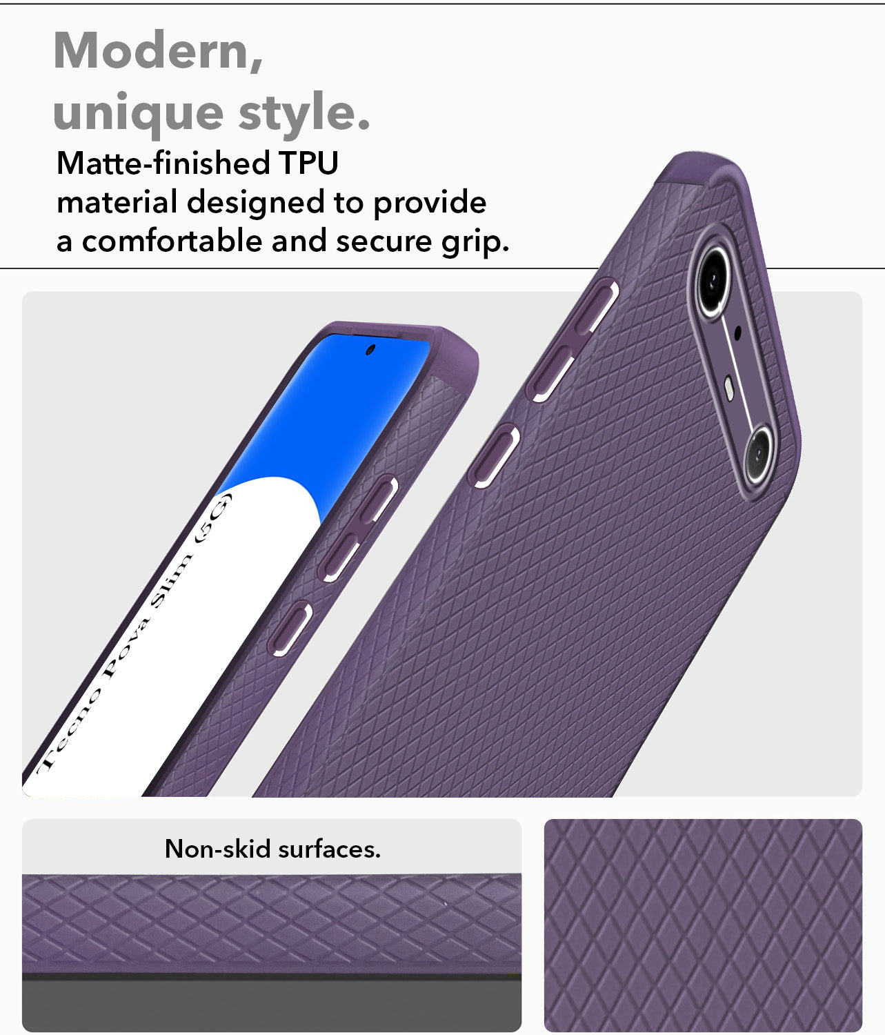 For Tecno Pova Slim Back Cover Case Liquid Silicone (Camera Protection | Side Grip Texture | Soft and Flexible)