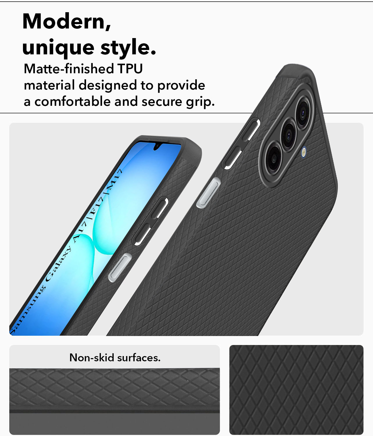 For Samsung Galaxy A17 | Samsung F17 | Samsung M17 5G Back Cover Case Liquid Silicone (Camera Protection | Side Grip Texture | Soft and Flexible)