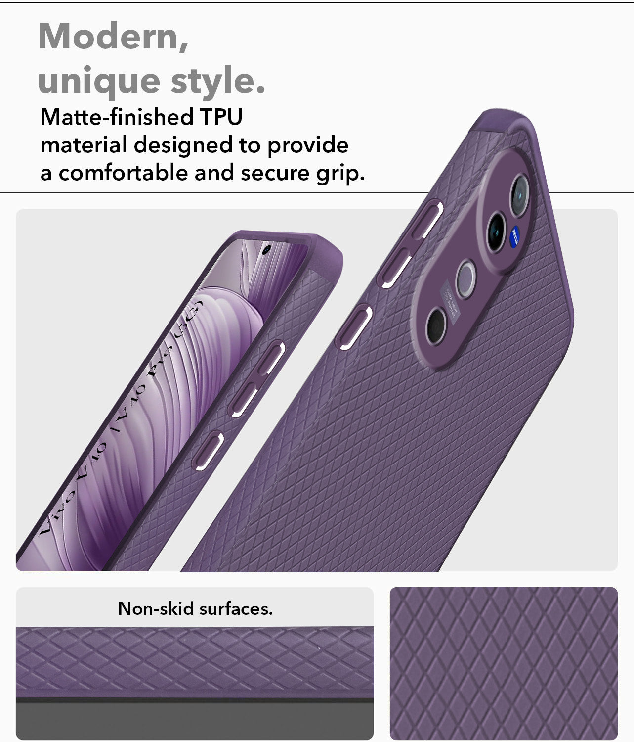 For Vivo V40 | Vivo V40 Pro 5G Back Cover Case ( Textured Design | Side Grip | Camera Protection)